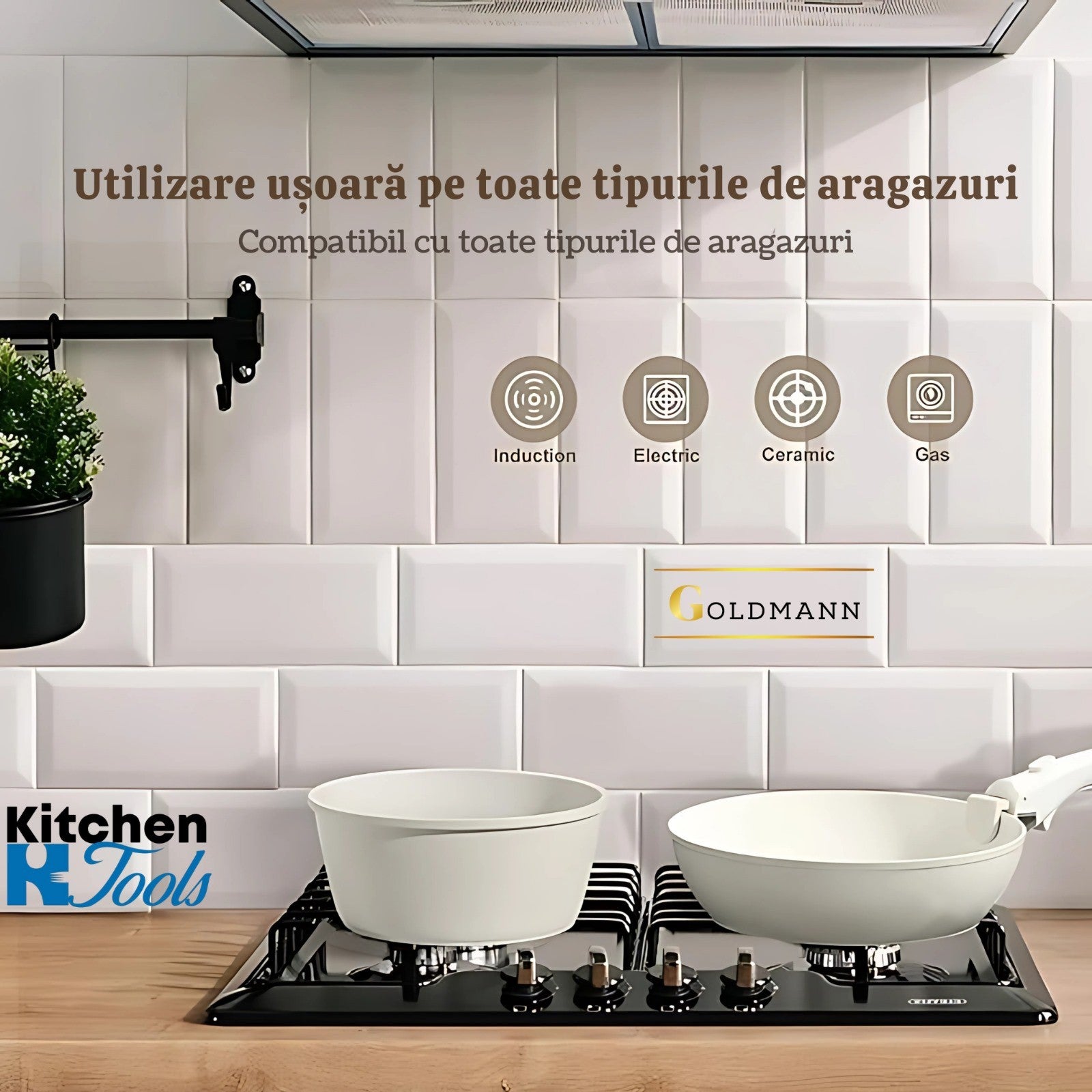 Set 5 Piese Aluminiu Goldmann cu Maner Detasabil