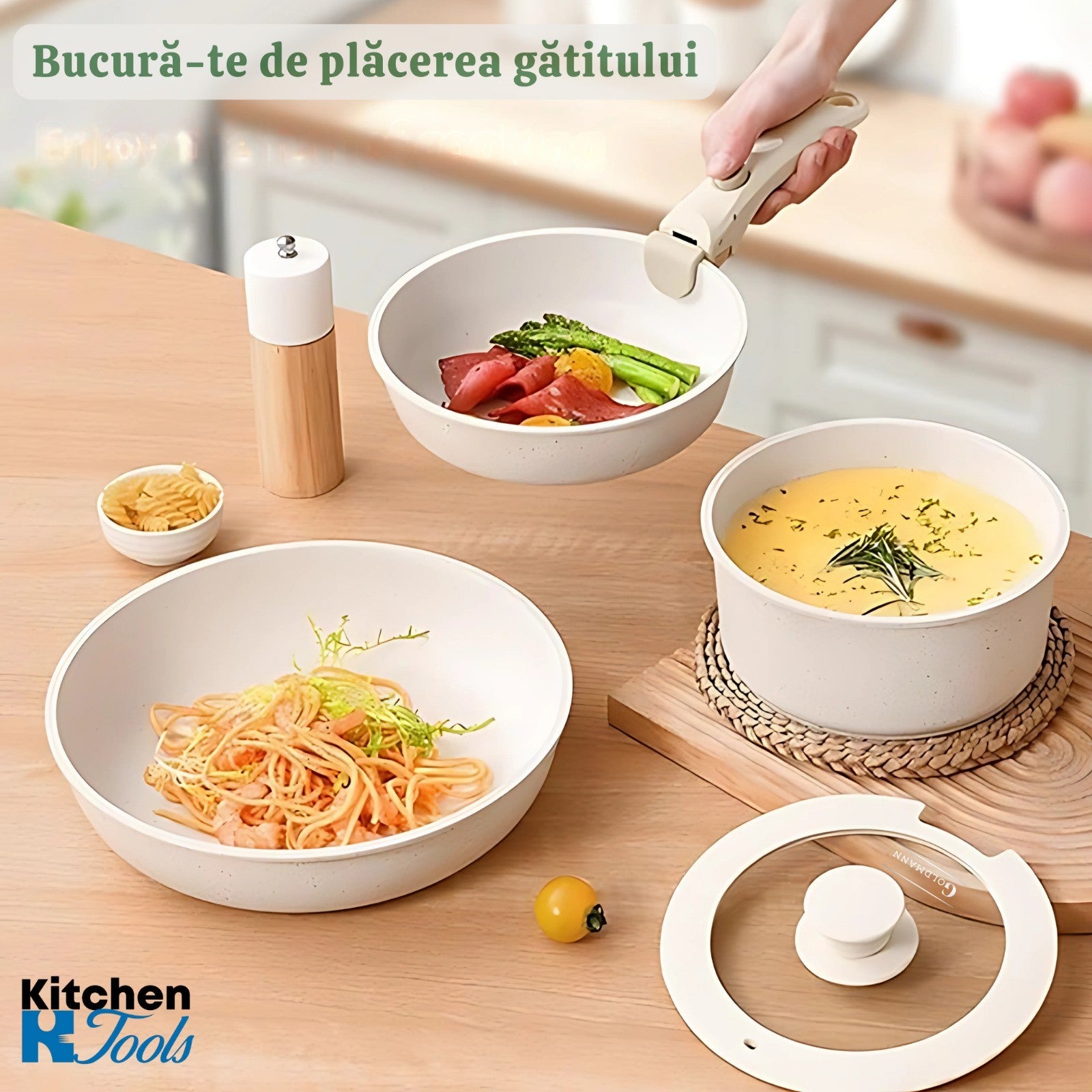 Set 5 Piese Aluminiu Goldmann cu Maner Detasabil