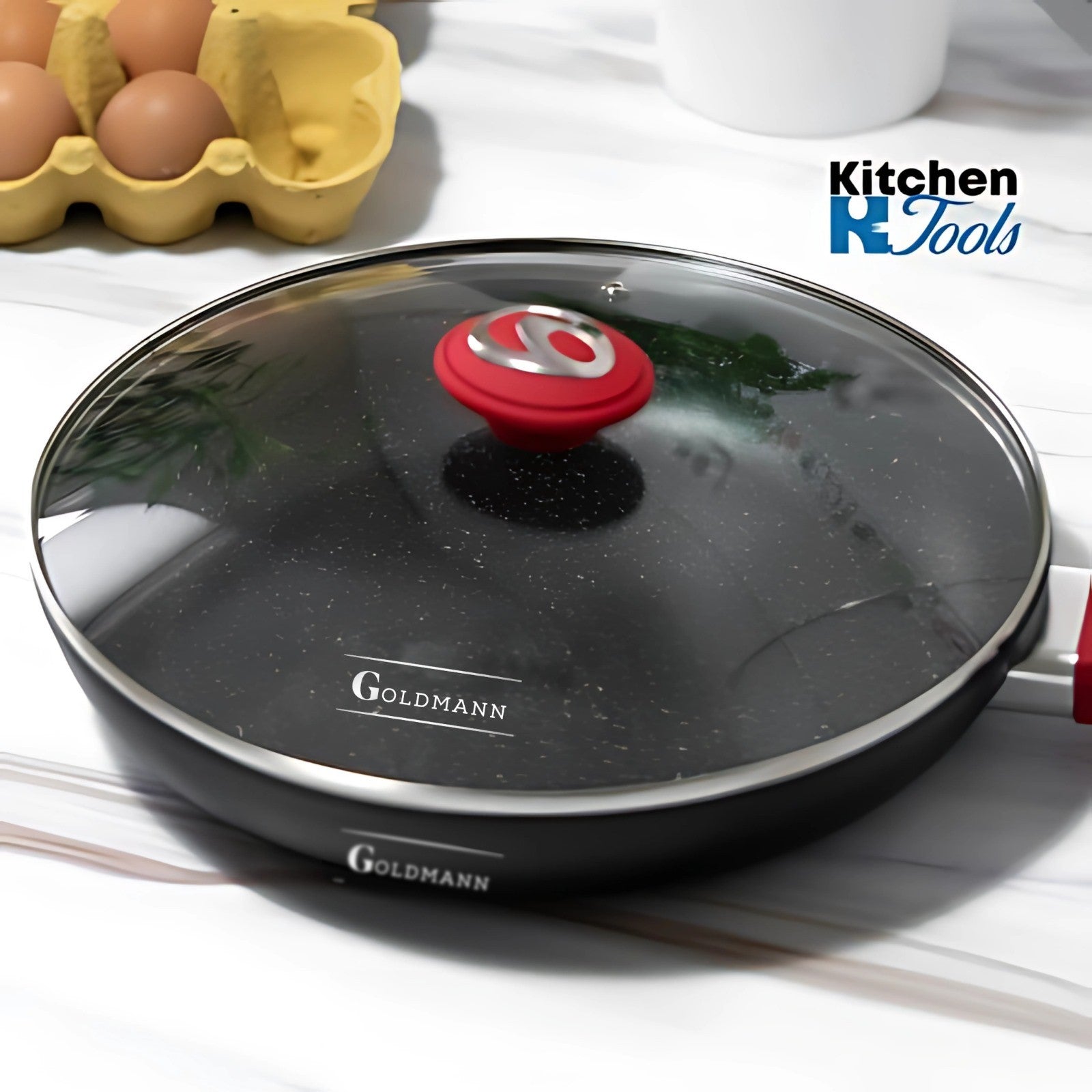 Tigaie Goldmann 26cm cu Capac, Interior Marmorat