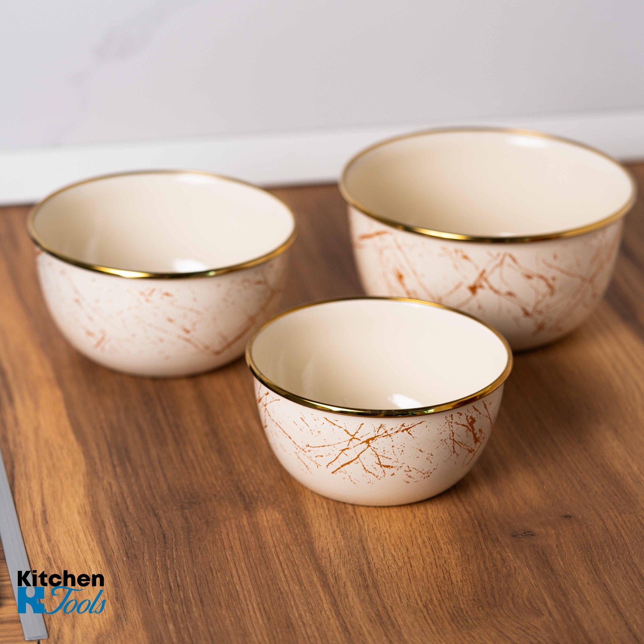 Bol emailat bej 2L, Goldmann, 18x9.5cm, margine cromată