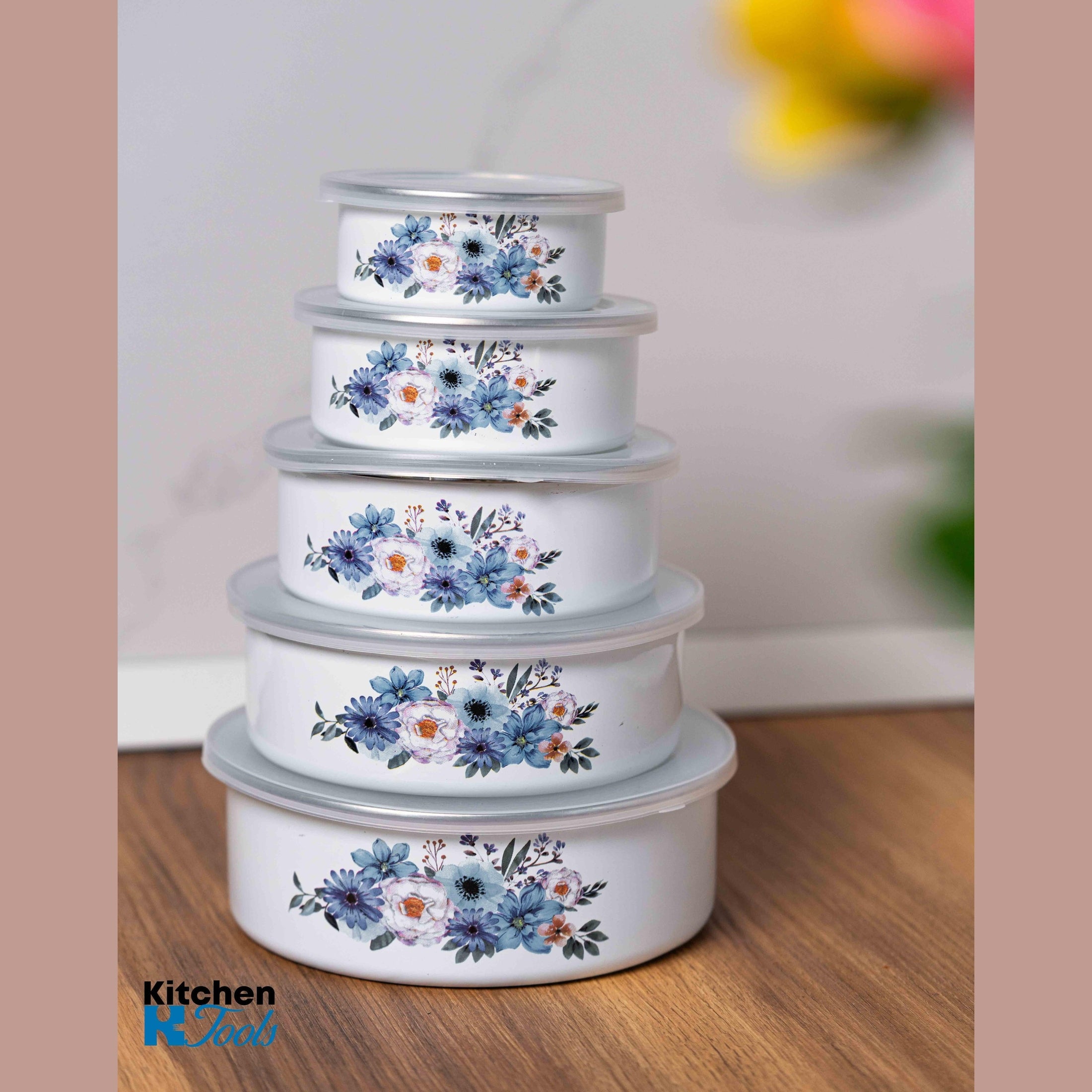 Boluri din Oțel Carbon Emailate cu Flori Albastre