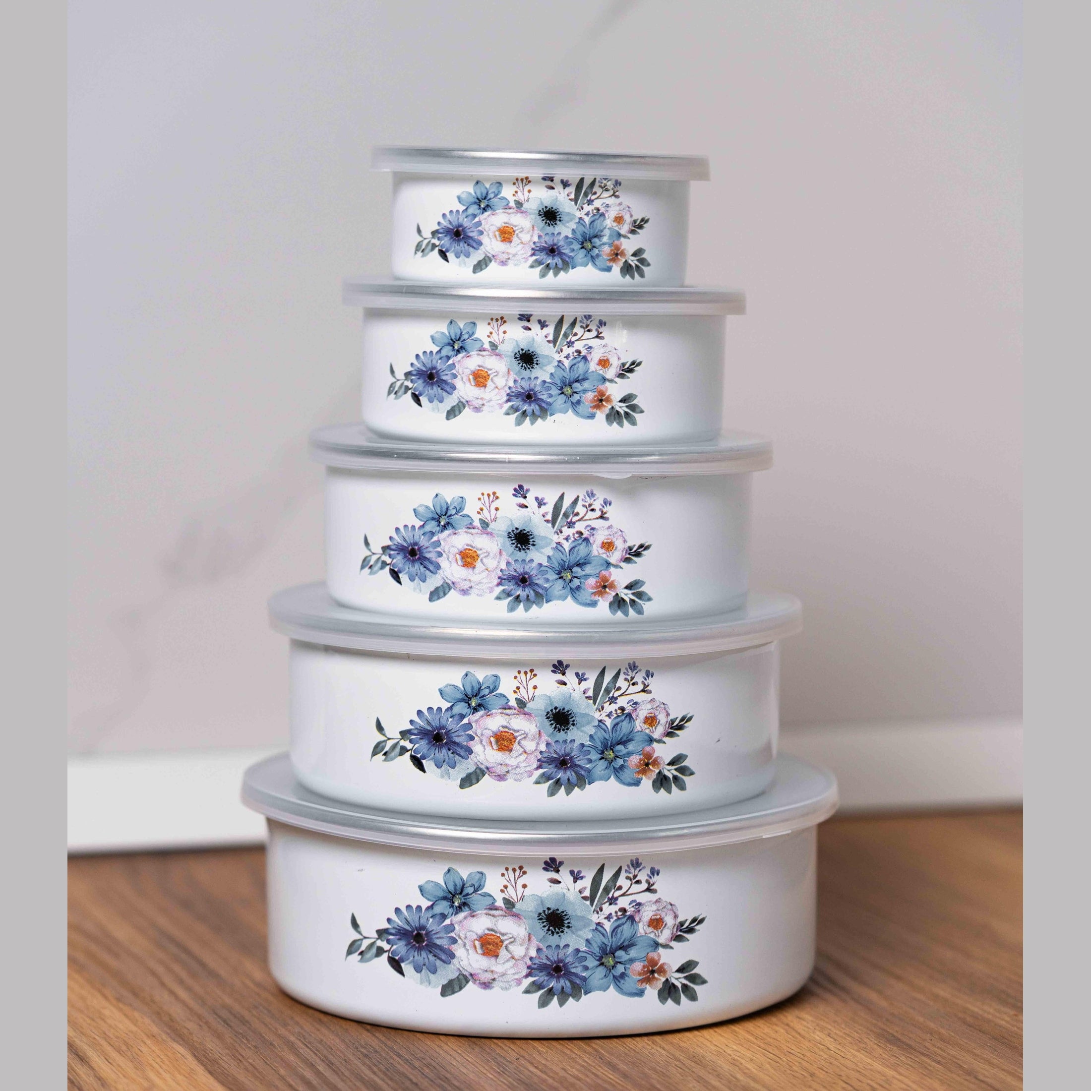 Boluri din Oțel Carbon Emailate cu Flori Albastre