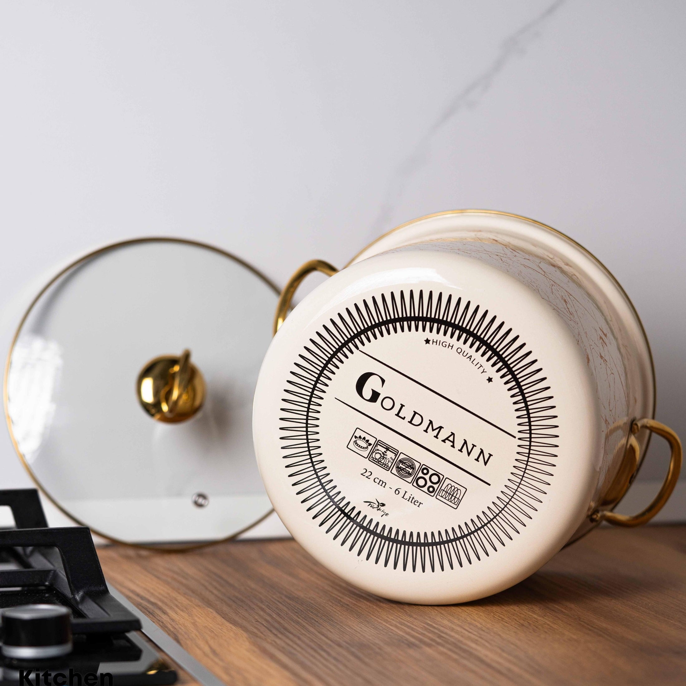 Oala emailată cu mânere titan, 22x18cm, capac 6L