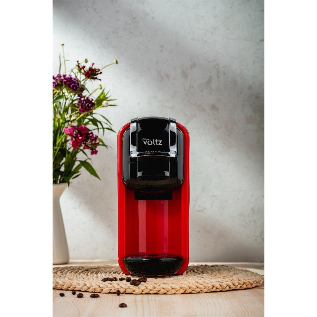 Espressor de cafea cu capsule  8 in 1, cafea macinata, Oliver Voltz  19 bari, 1450W, negru/rosu RESIGILAT
