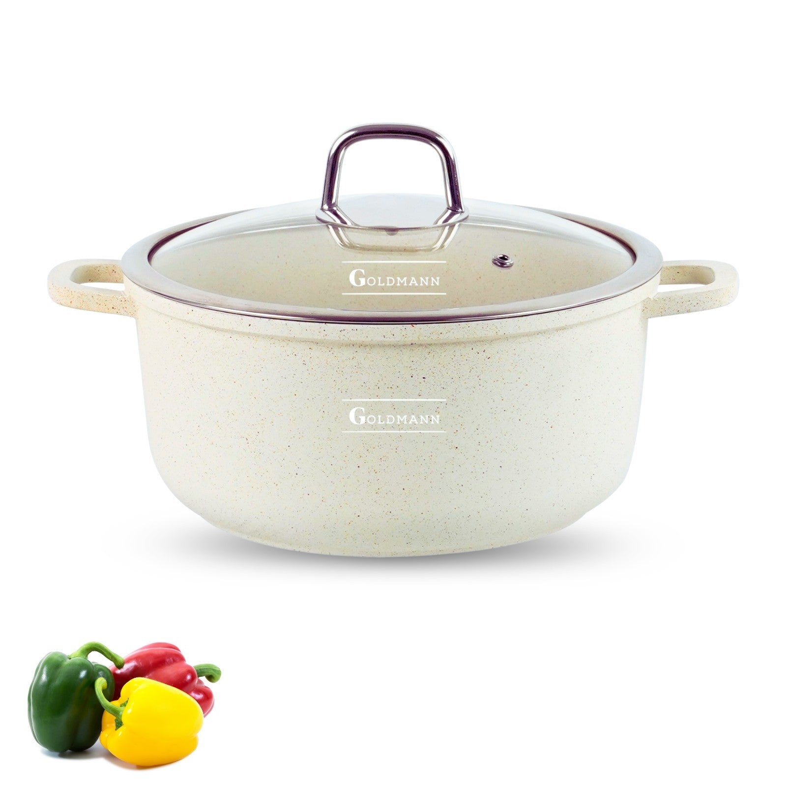 Cratita marmorata antiaderenta 6.5L, 28x12,5cm, aluminiu turnat, inclusiv inductie, capac sticla, ECO-friendly, Goldmann