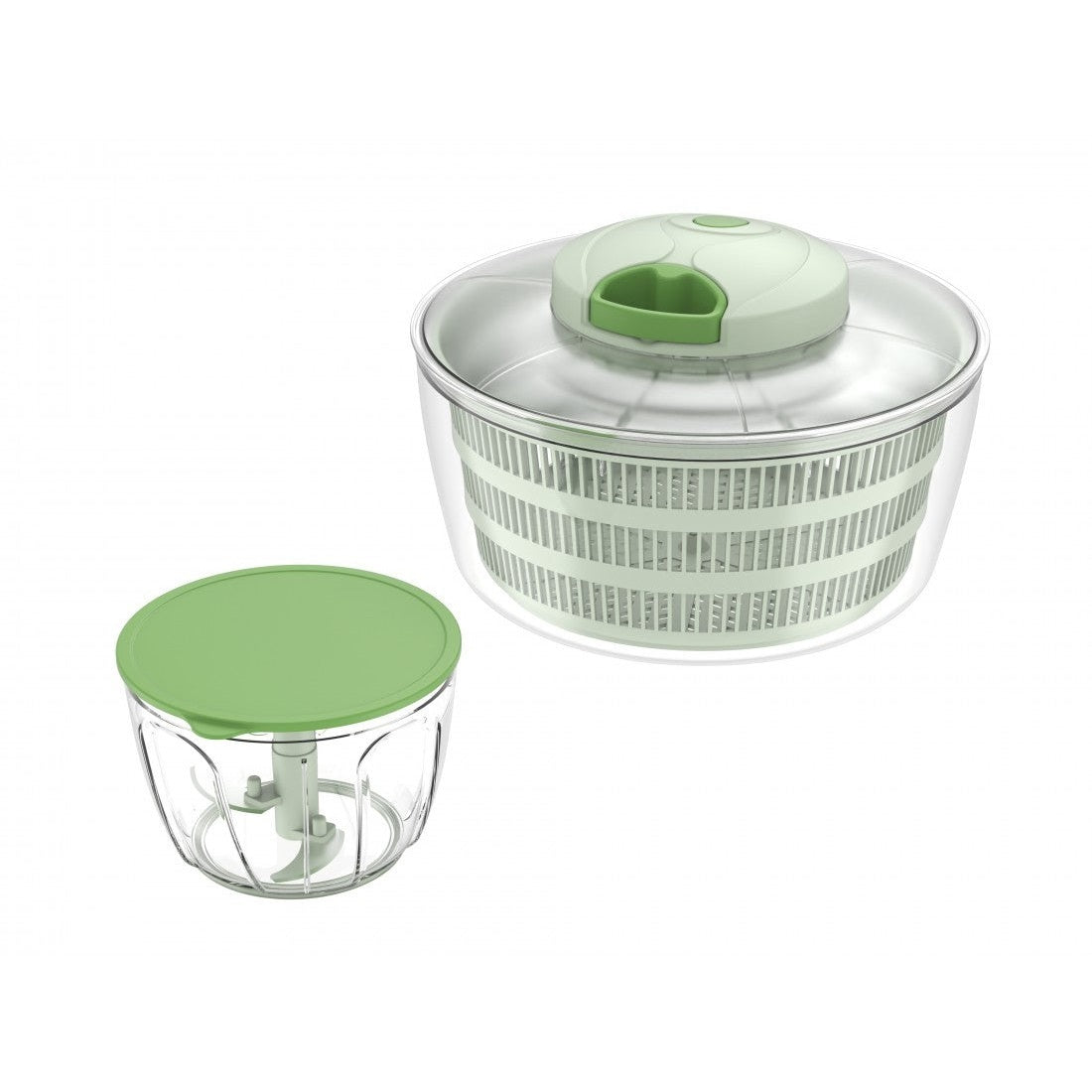 Set Uscător Salată 24,5 cm / 4 L + Tocător Manual cu 3 Lame 0,65 L – pentru Legume, Fructe, Nuci, Gheata - Oliver Voltz