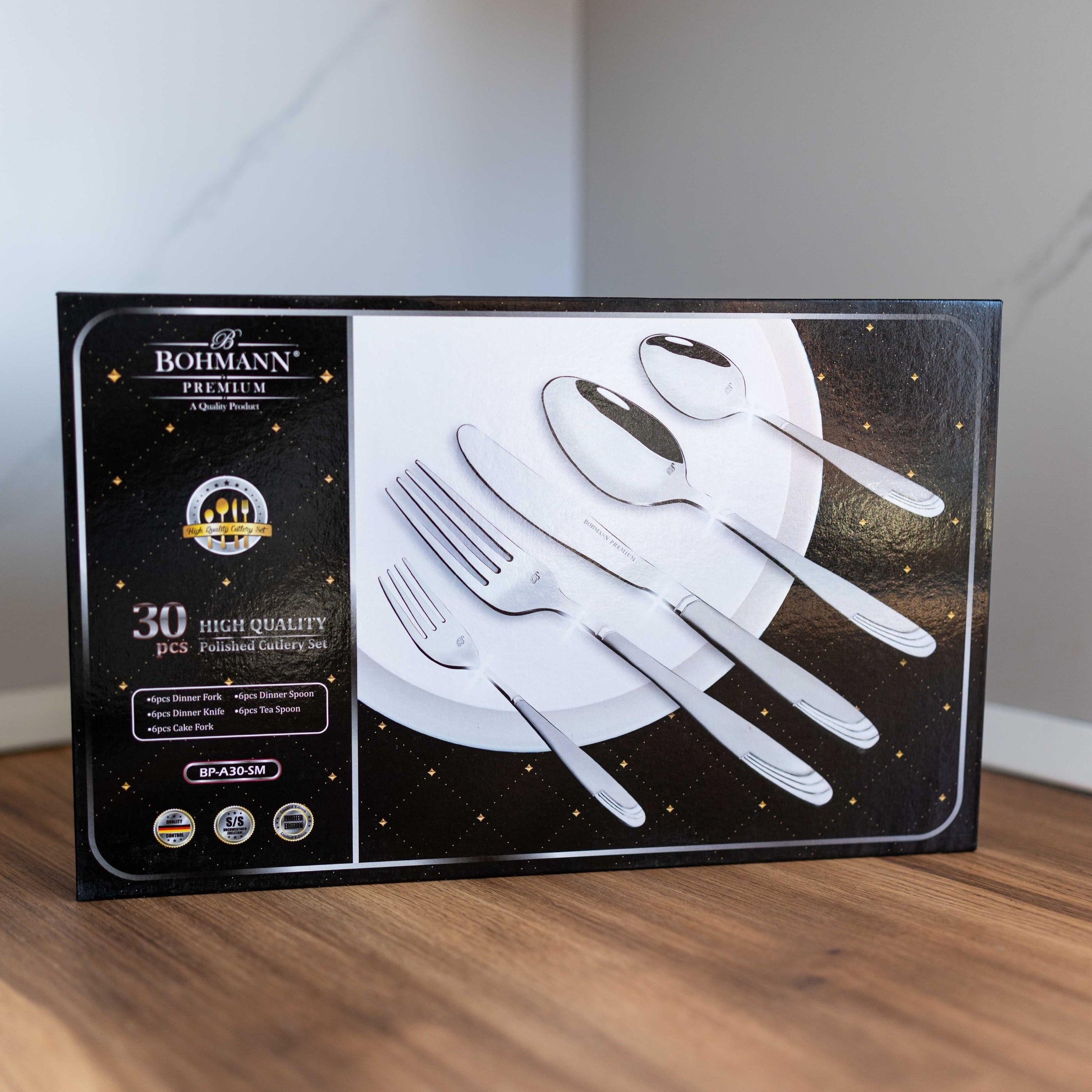 Set tacamuri 30 piese, 6 persoane, otel inoxidabil, Bohmann Premium, argintiu