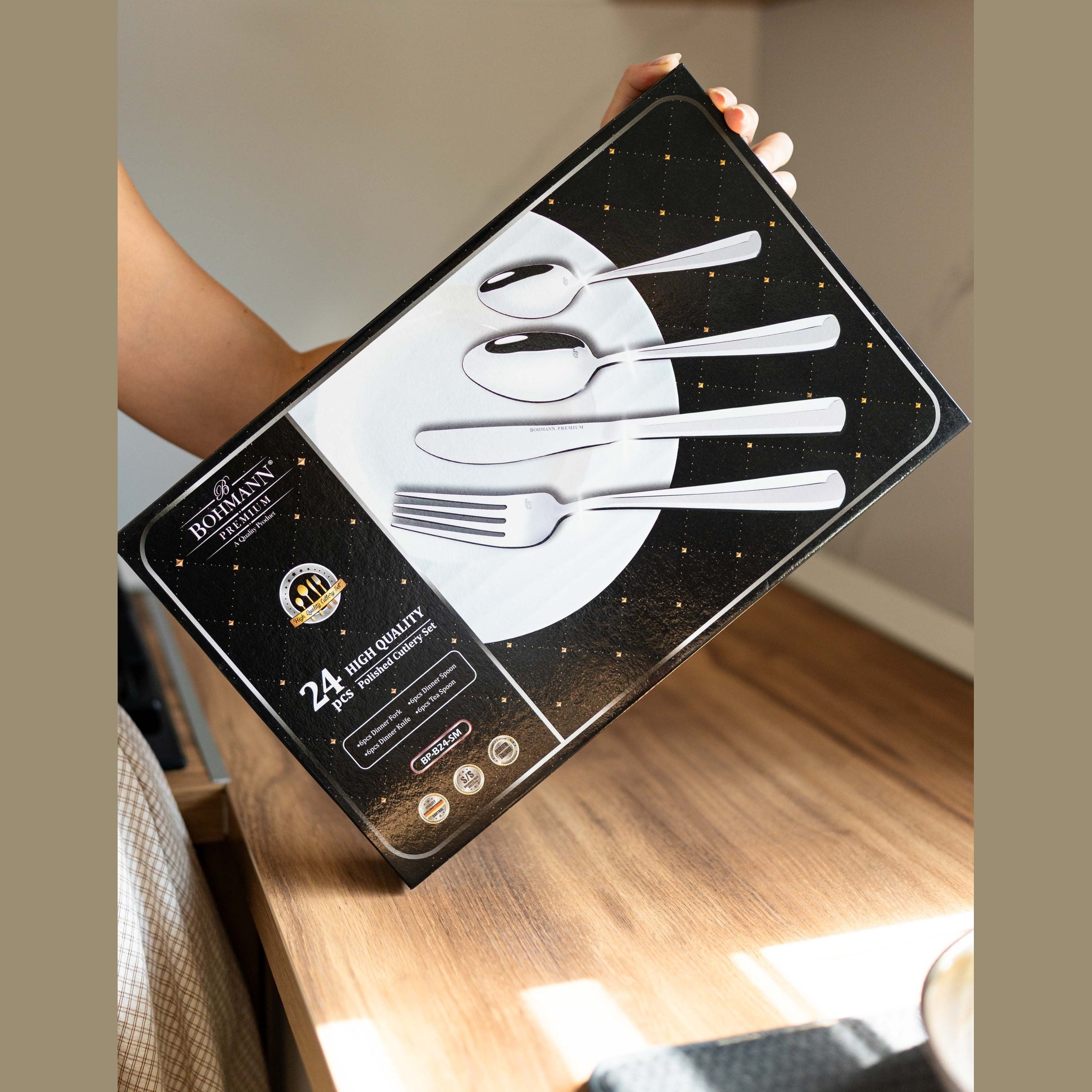 Set tacamuri 24 piese, 6 persoane, otel inoxidabil, Bohmann Premium, Argintiu