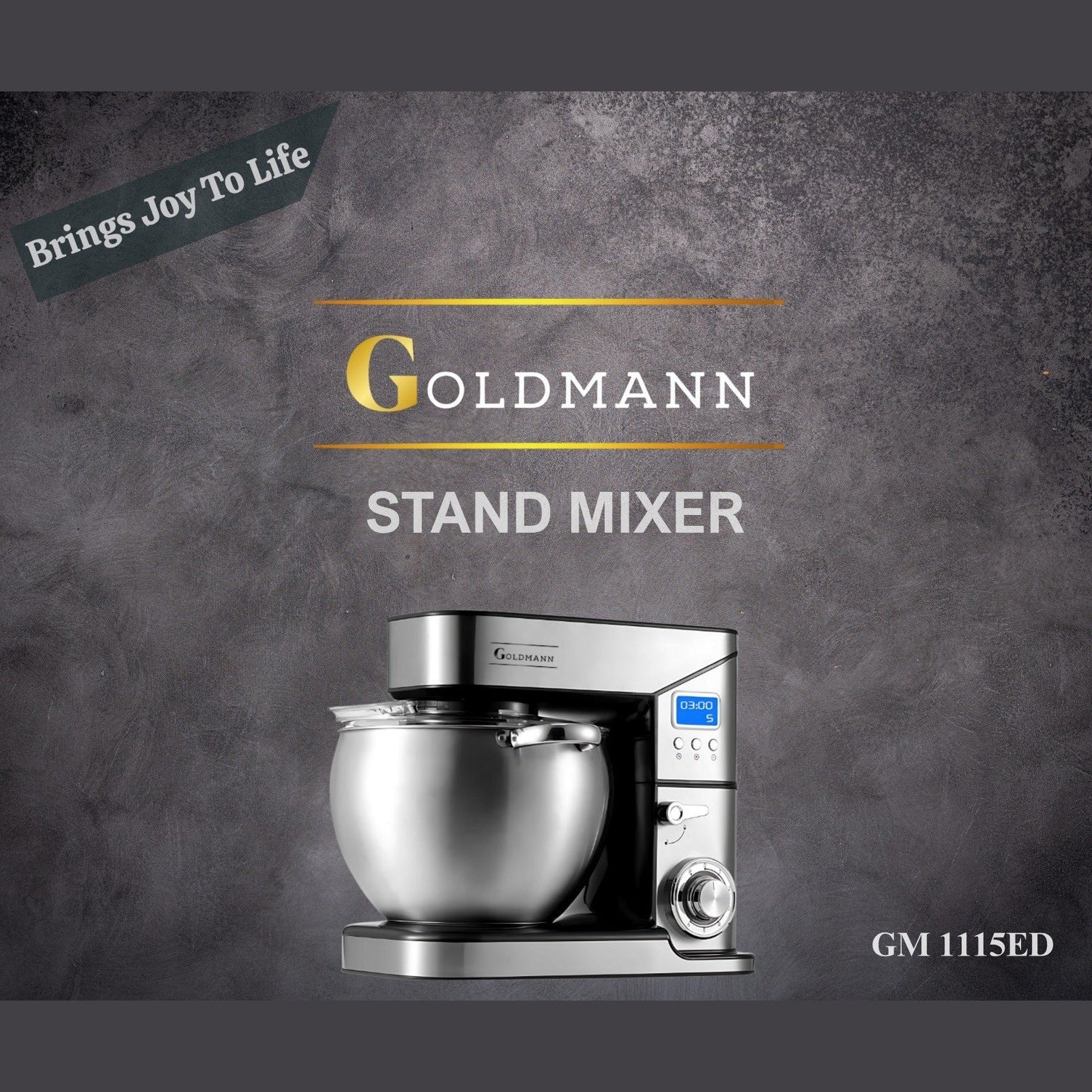 Mixer planetar, 2800 W, Bol 10 L Inox, 5 Accesorii, 6 Viteze, Timer/Cronometru, Angrenaje metalice, Carcasa inox, GOLDMANN, Gri