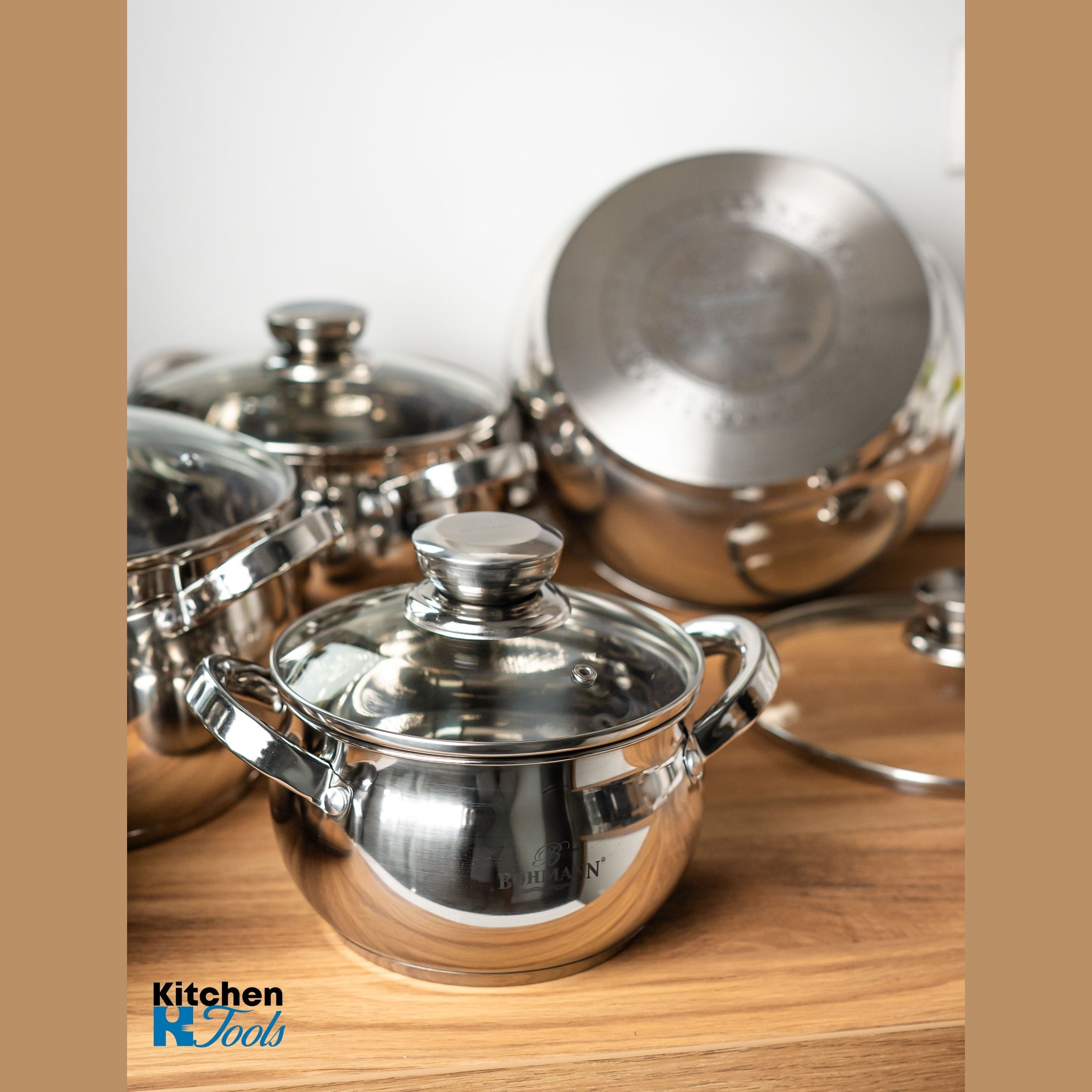 Set de vase pentru gatit 12 piese - oale din inox cu capac, 2.1l, 2.1l, 2.9l, 3.9l, 5.1l, 6,6l, Bohmann