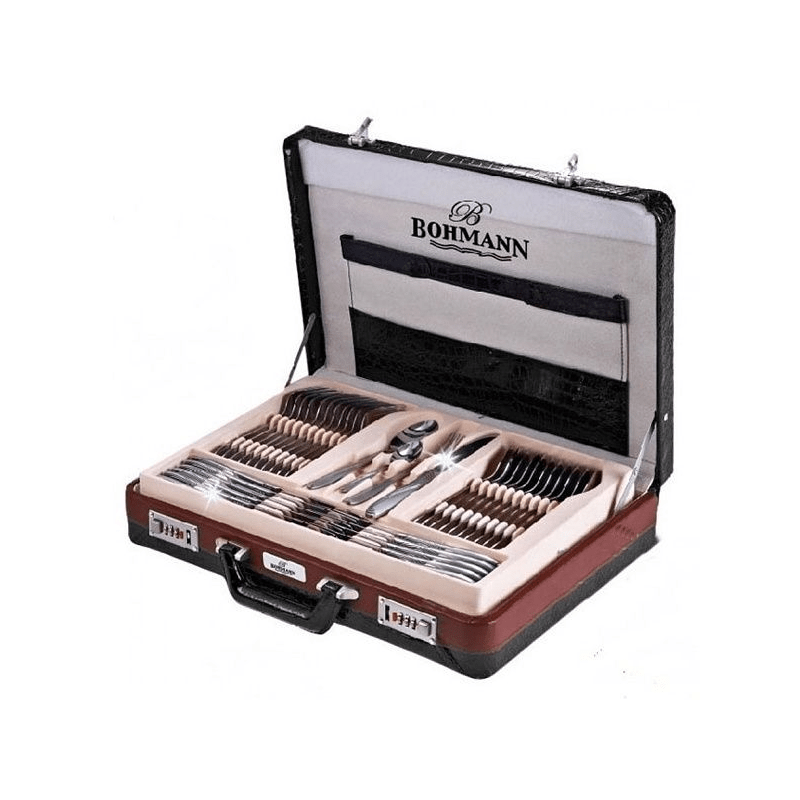 Set tacamuri 72 piese Bohmann, cu diplomat negru , model oglinda