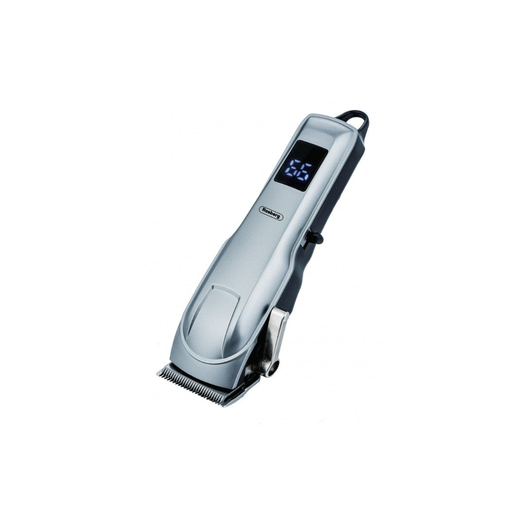 Masina de tuns reincarcabila, 5W, 1200mAh, 4 niveluri de tundere, USB, Display, Rosberg, Autonomie pana la 90 minute, Argint