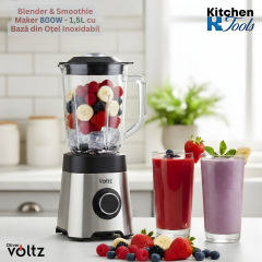 Blender electric, 800W, 1.5 litri, lame inox, 2 trepte viteza, zdrobitor nuci/gheata, functie pulse, bol sticla, argintiu