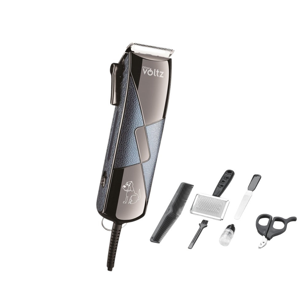 Masina pentru tuns animale de companie, 7W, 4 piepteni, lame ceramice, cutie depozitare, Oliver Voltz, negru