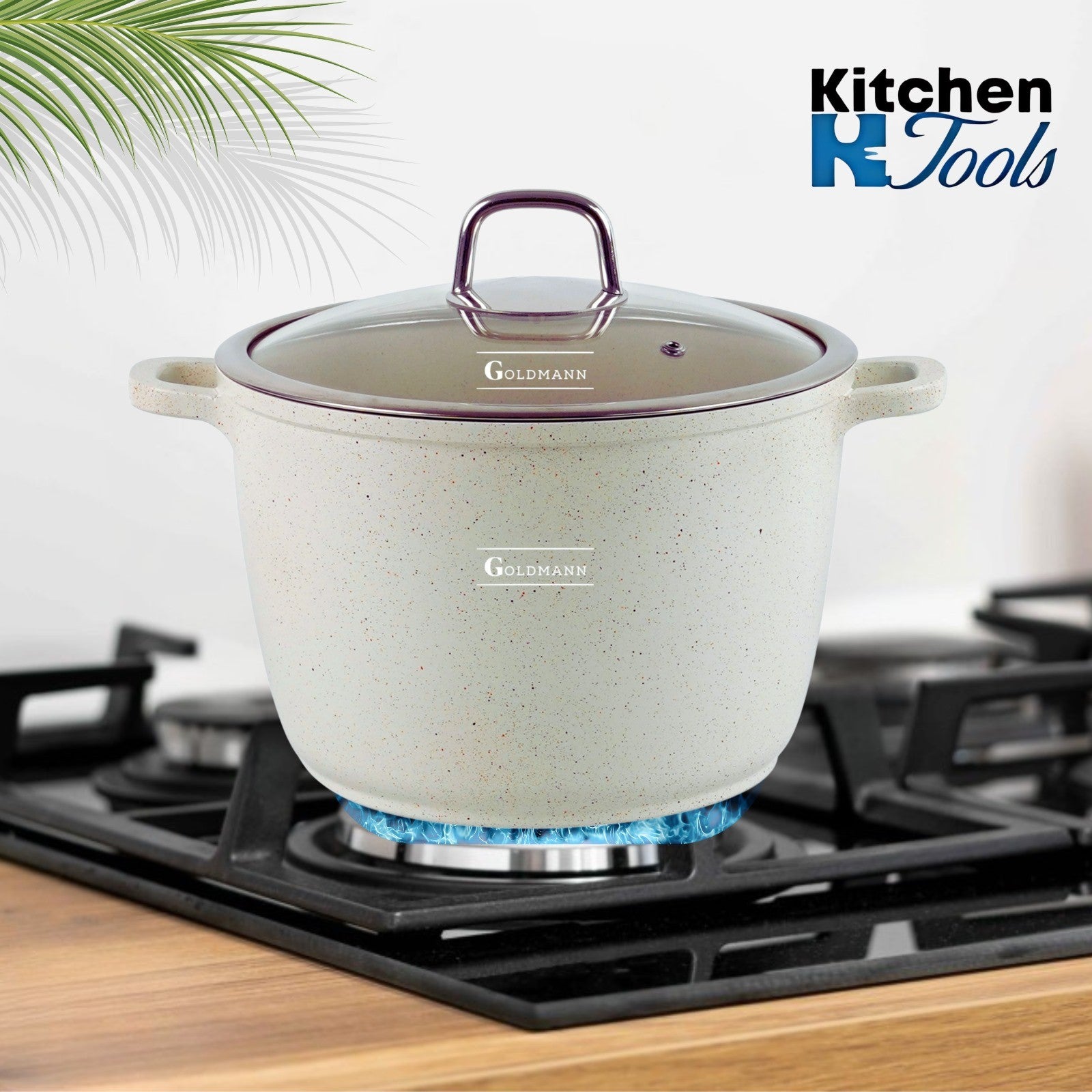 Oala aluminiu turnat , 20x16 cm,4 litri, Goldmann, ACOPERIRE ANTIADERENTĂ DIN MARMURĂ capac termorezistent