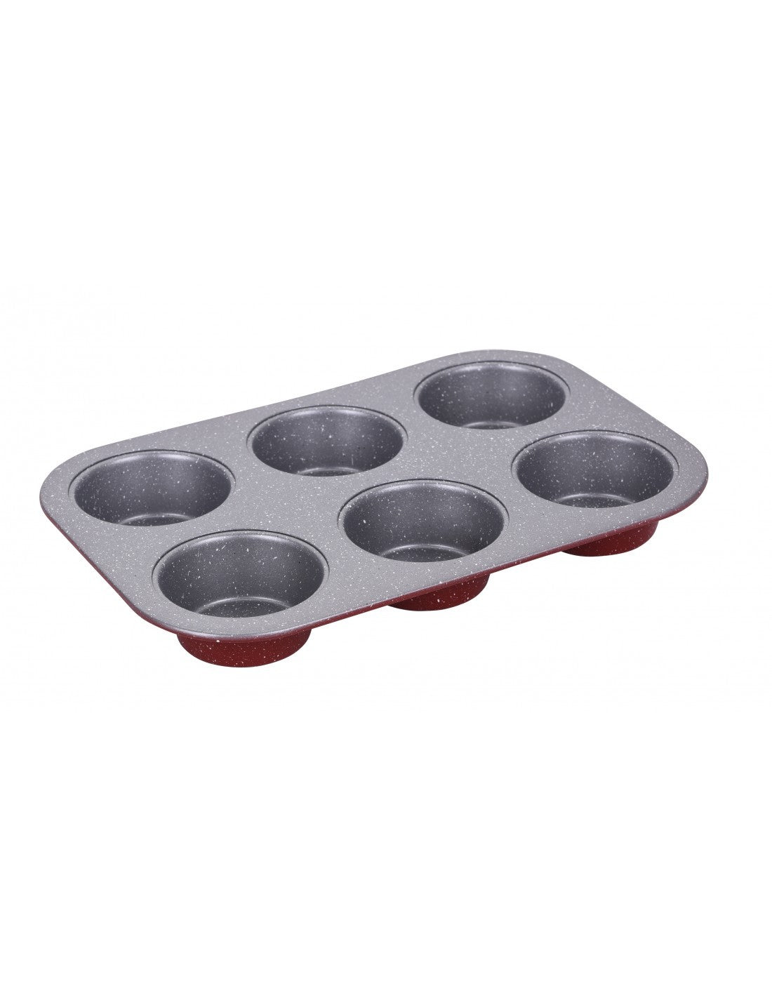 Tava briose, 6 forme, fara PFOA, 26.5x17.5x3cm, acoperire marmorat antiaderenta, Oliver Voltz, rosie