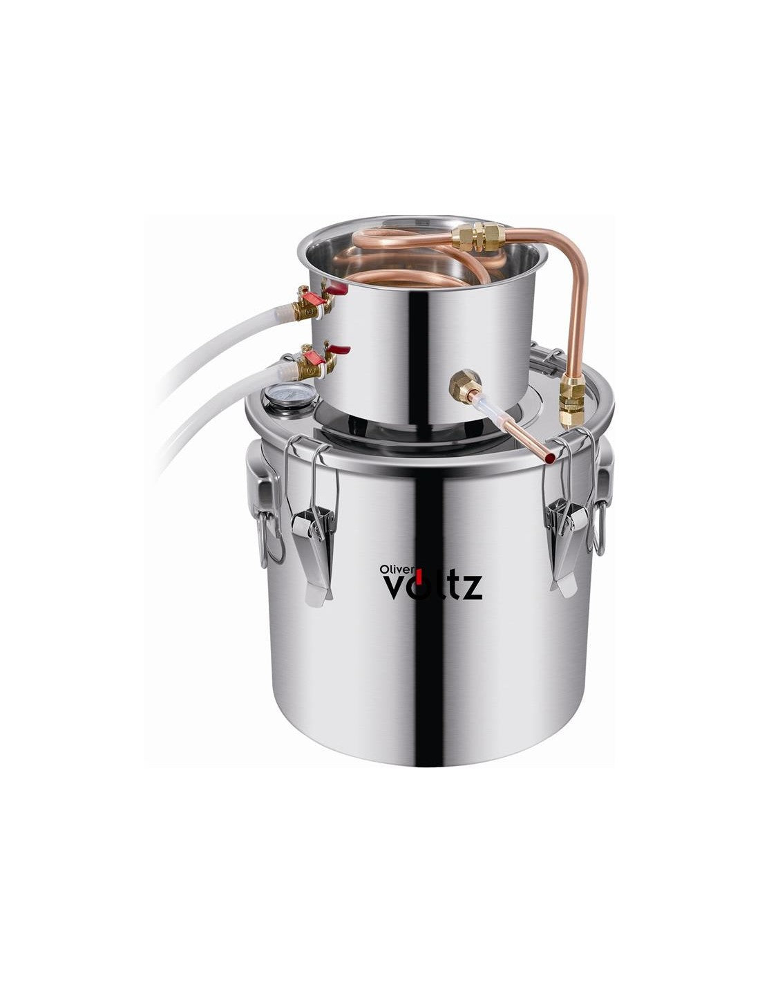 Distilator alcool, 30L, inox, serpentina din cupru T2, pompa de apa, randament 90%, Oliver Voltz