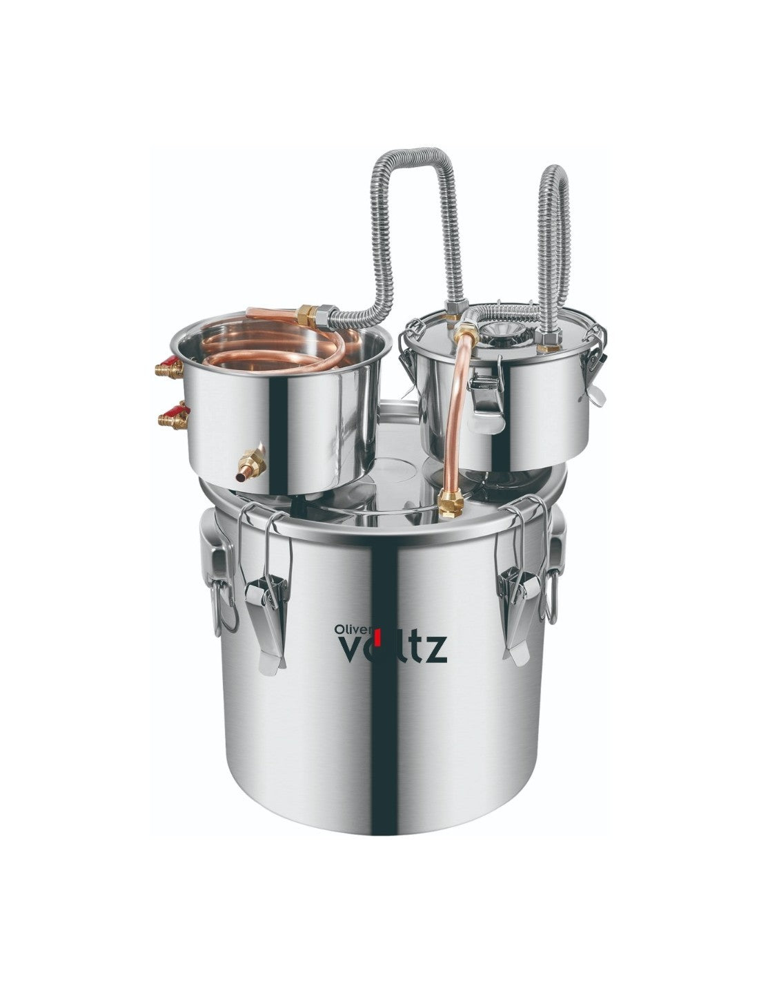 Distilator alcool, 30L, inox, vas filtrare, serpentina din cupru T2, pompa de apa, randament 90%, Oliver Voltz