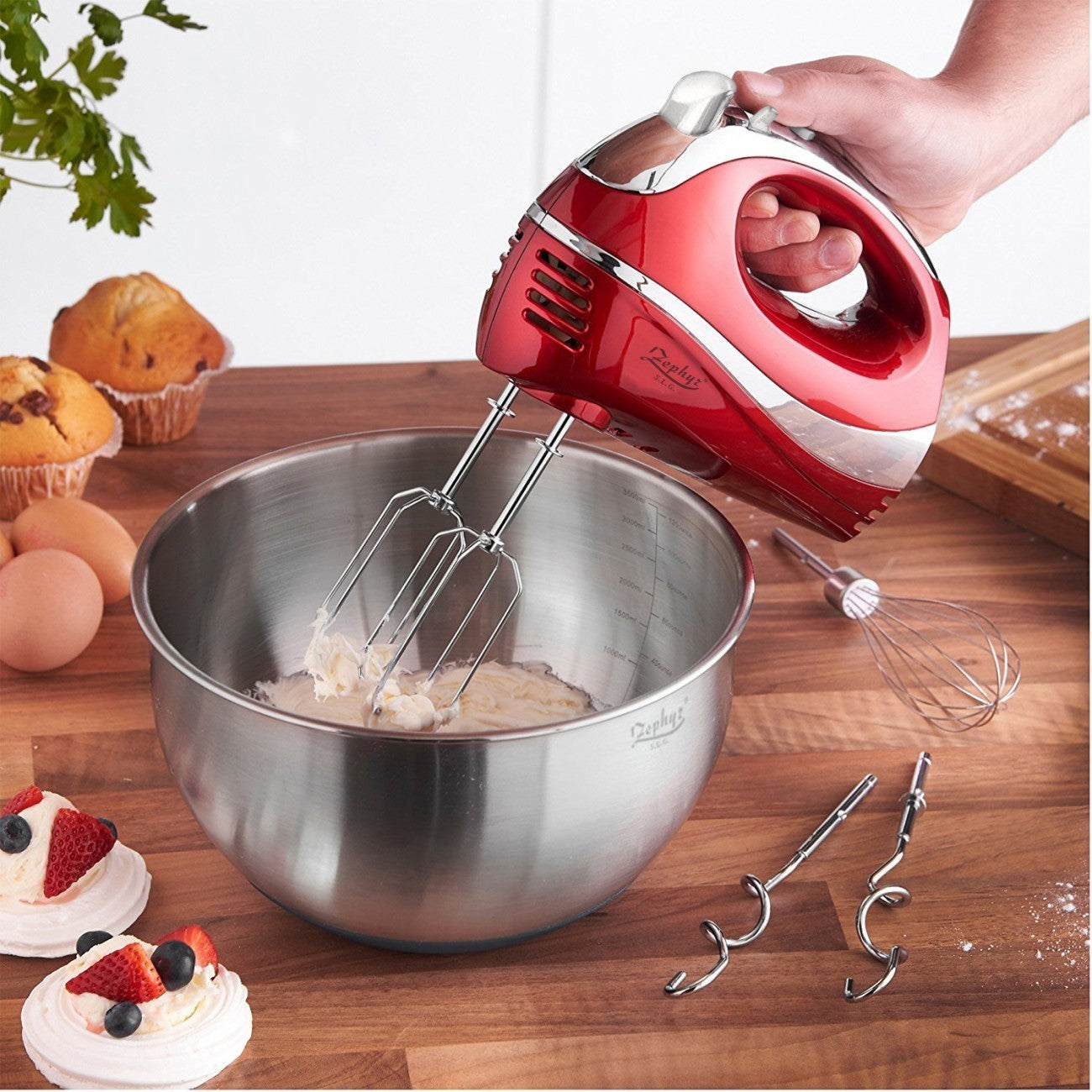 Mixer de mână Voltz 300W, funcție turbo, roșu