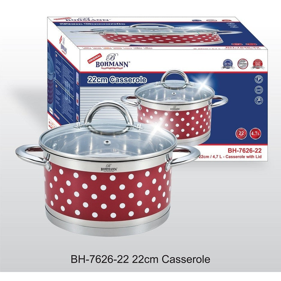 Oala inox Bohmann cu buline si capac sticla