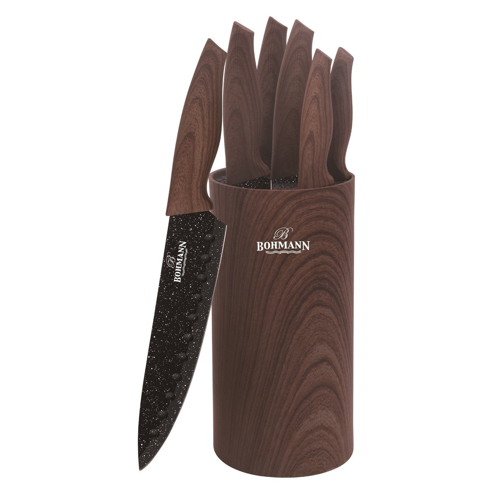 Set cutite Bohmann cu lame marmorate și stand