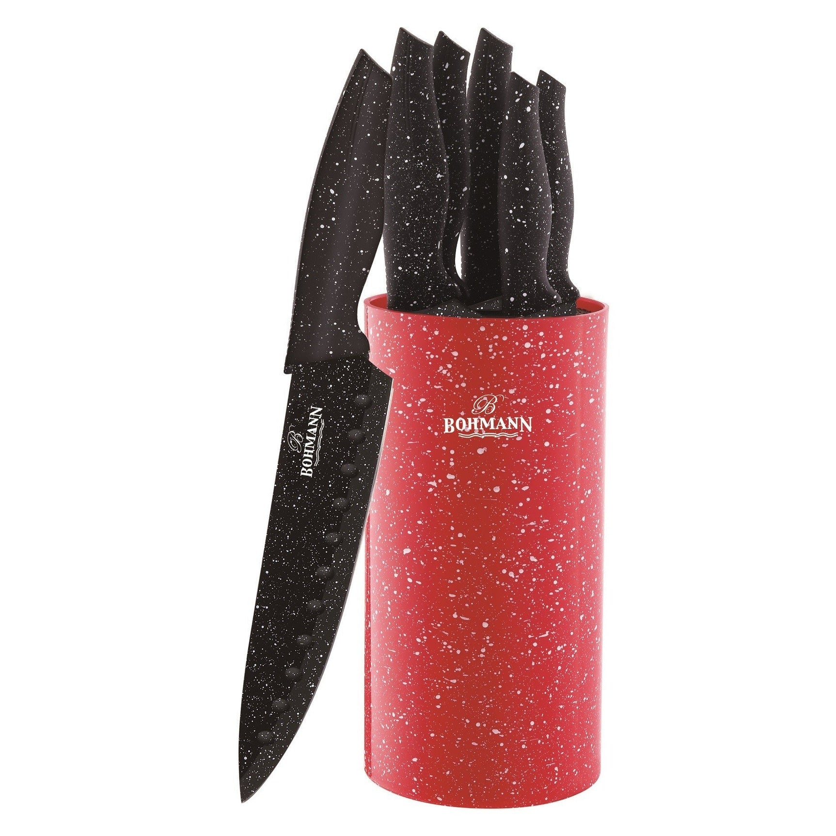 Set cutite Bohmann 6 piese, lame marmorate, stand rotund