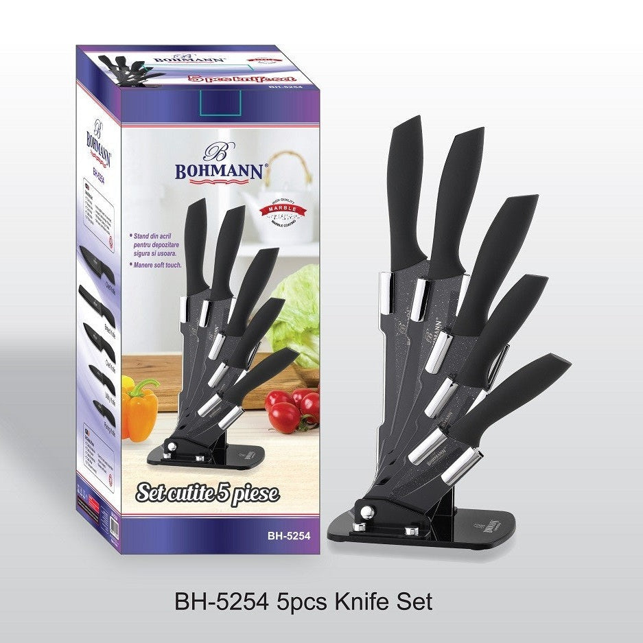 Set 5 cuțite inox Bohmann cu suport acrilic