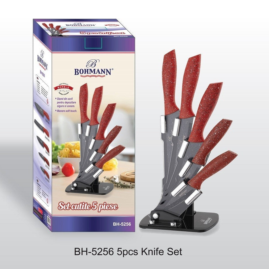 Set 5 cutite din inox cu suport acrilic Bohmann