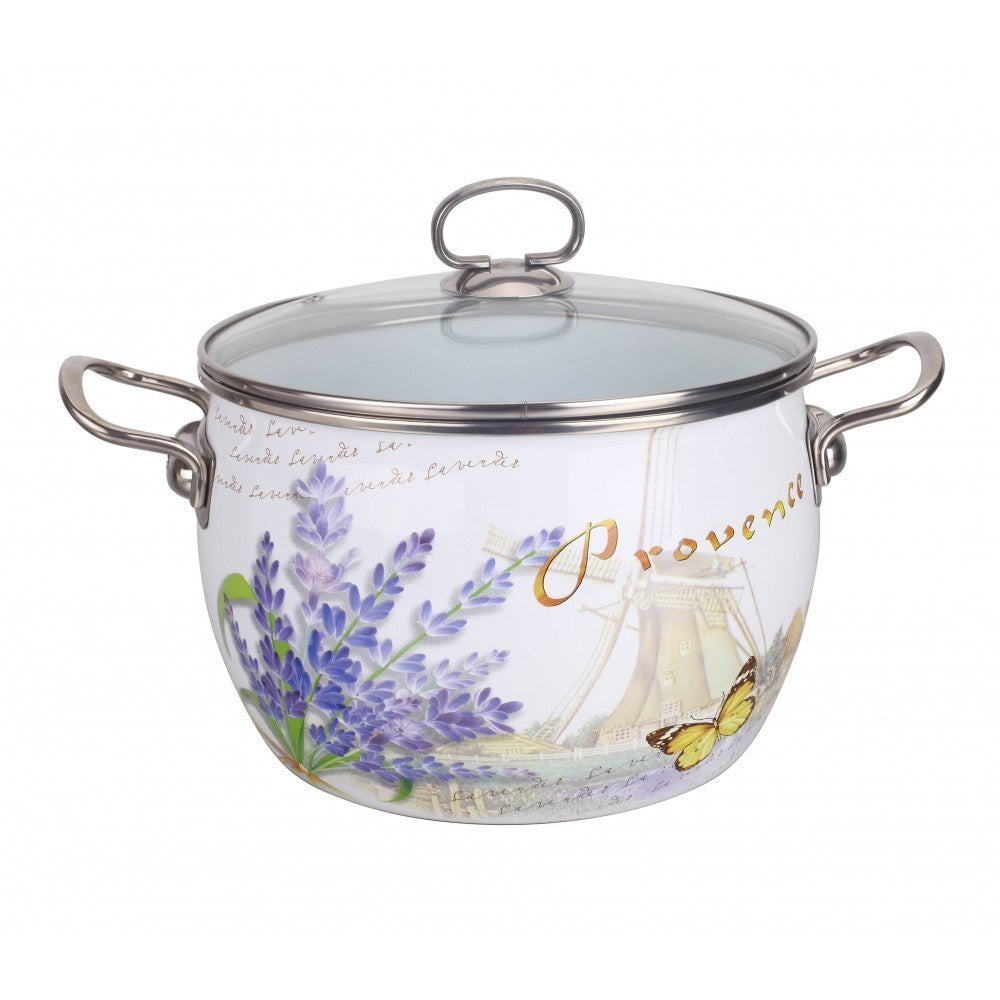 Cratita emailata Bohmann 2.4L, capac sticla, model lavanda