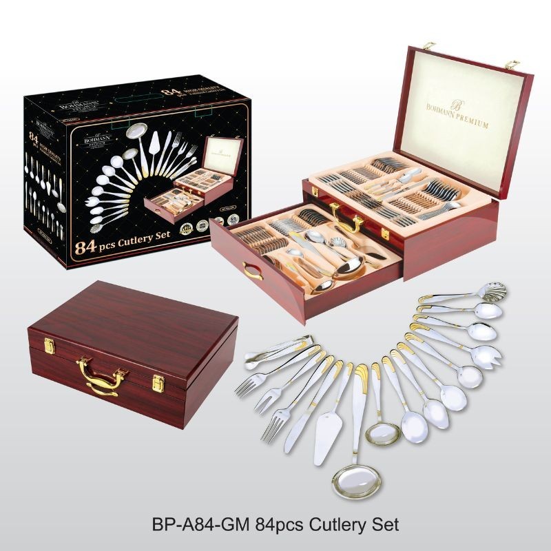 Set tacamuri 84 piese, auriu, ideal pentru nunti