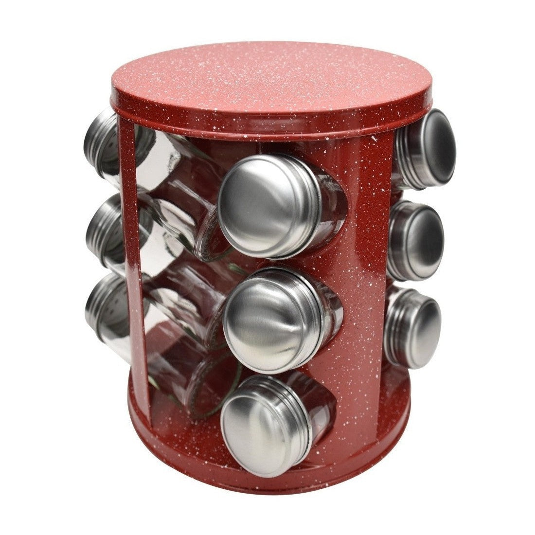 Set condimente rotativ, 12 recipiente roșu marmorat