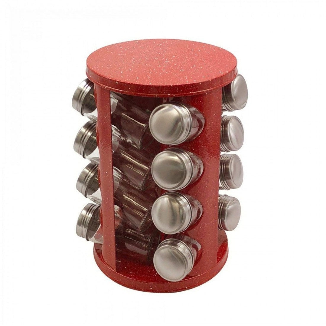 Set condimente rotativ cu 16 borcane roșu-marmorat