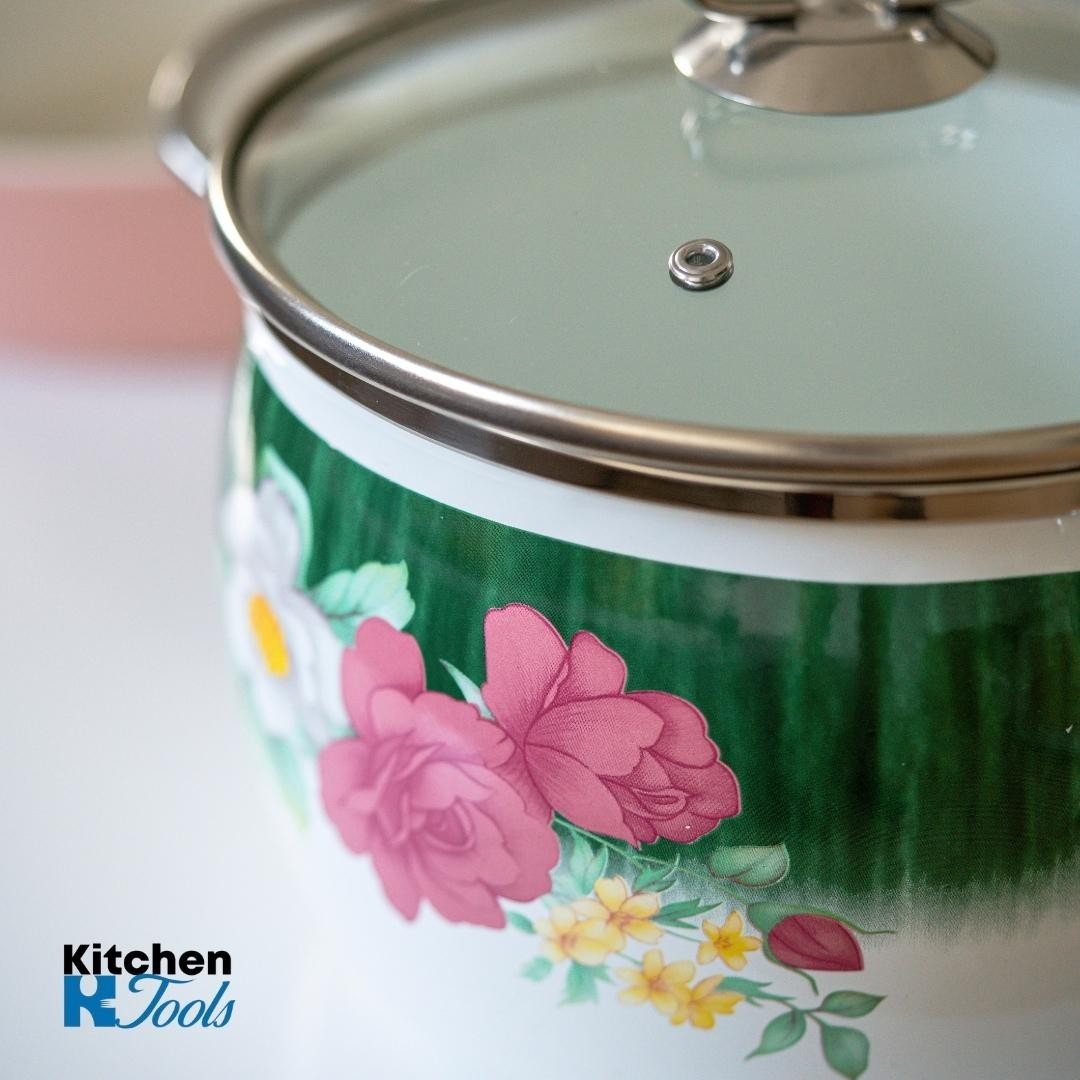 Cratita emailata Bohmann 4.5L cu capac yena trandafiri