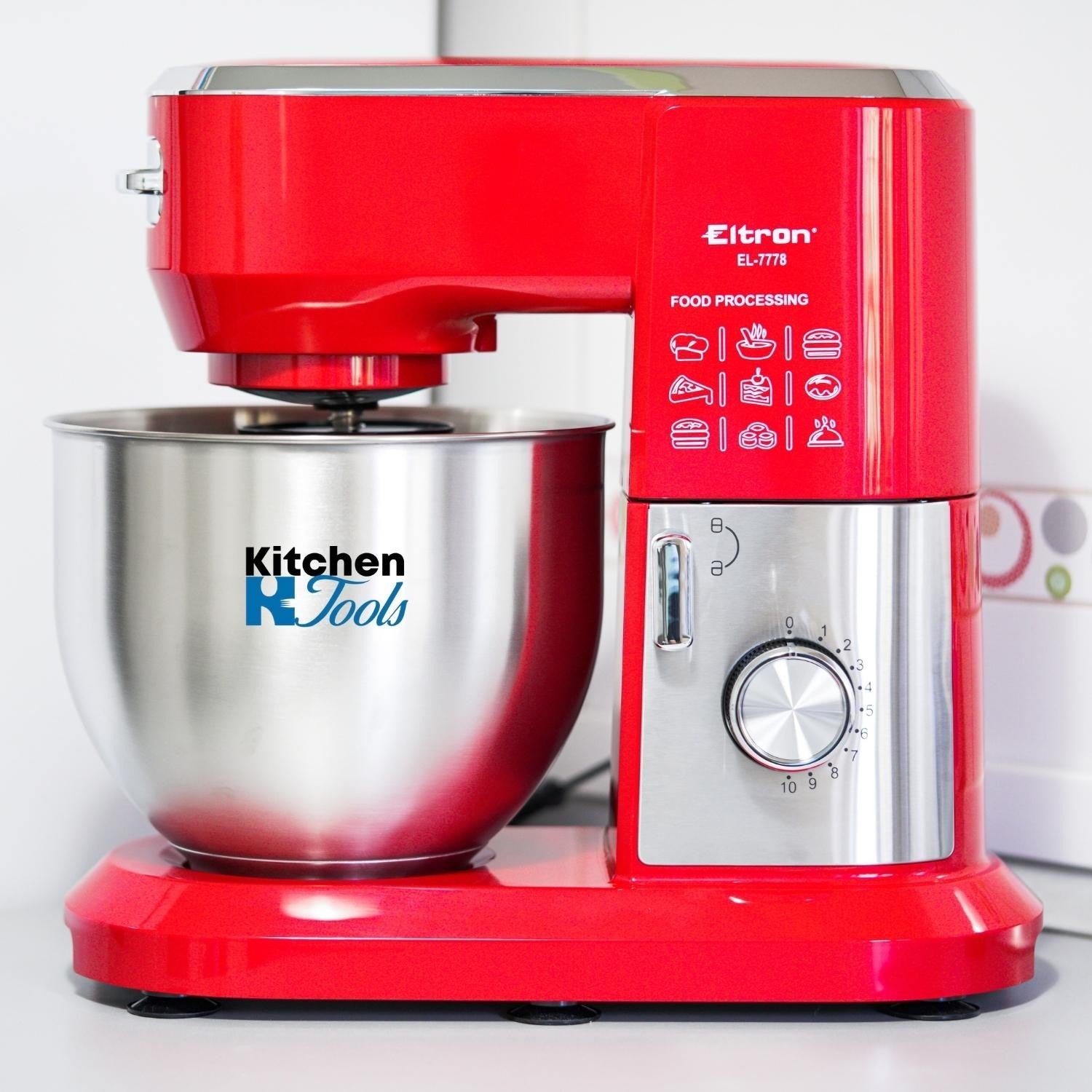 Mixer planetar Eltron, roșu, 1900W, bol inox 6.5L