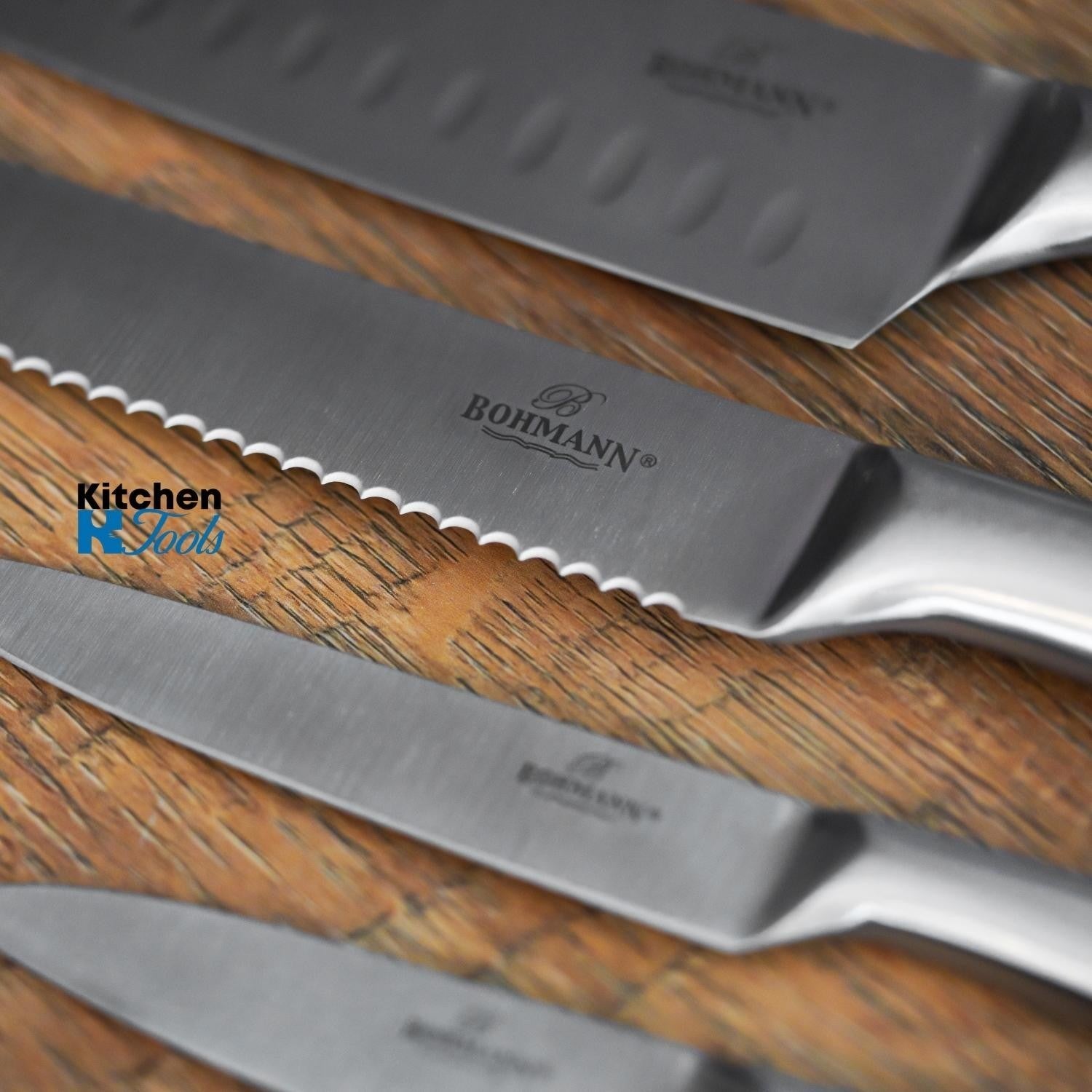 Set cuțite inox Bohmann cu suport rotativ, Gri Mat