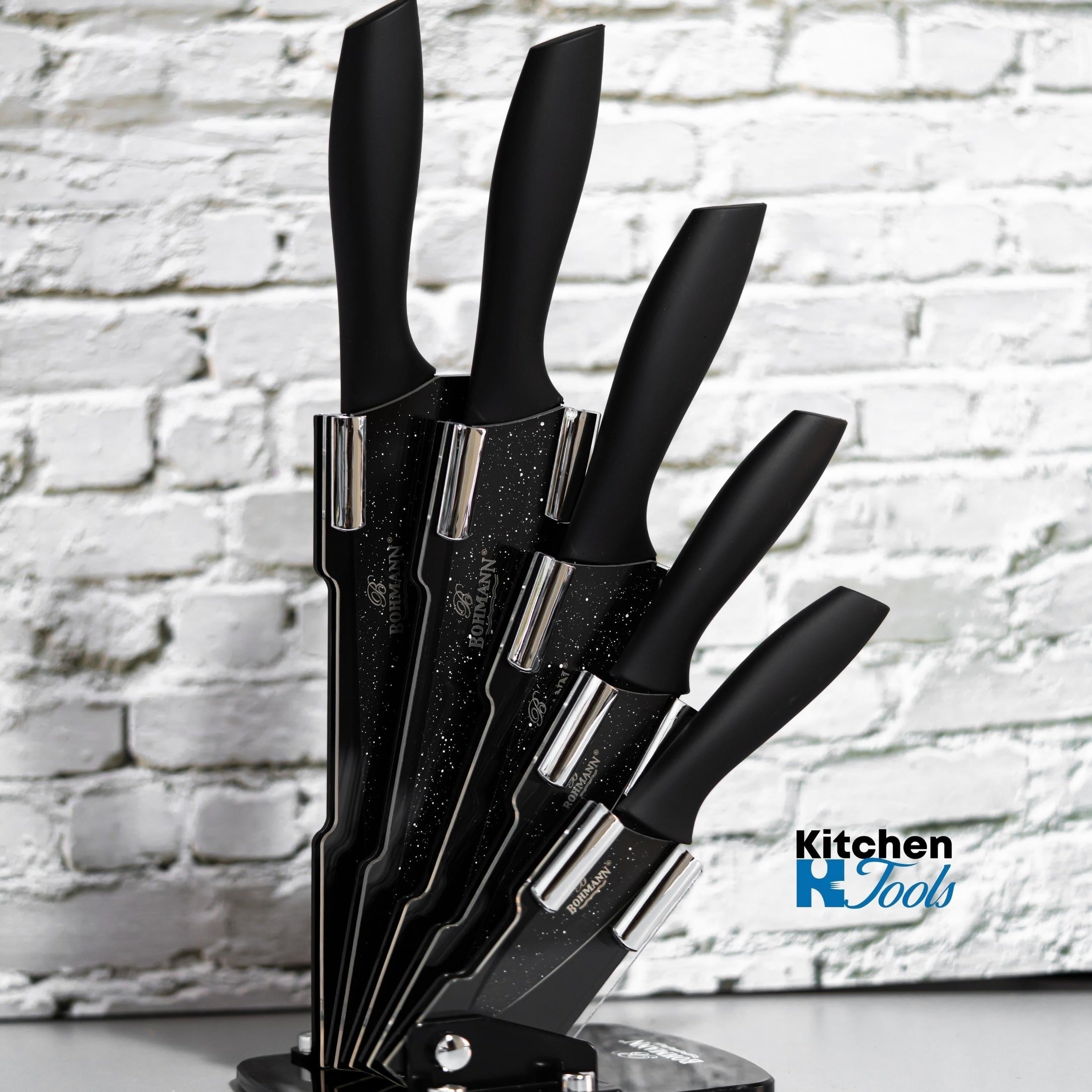Set 5 cuțite inox Bohmann cu suport acrilic