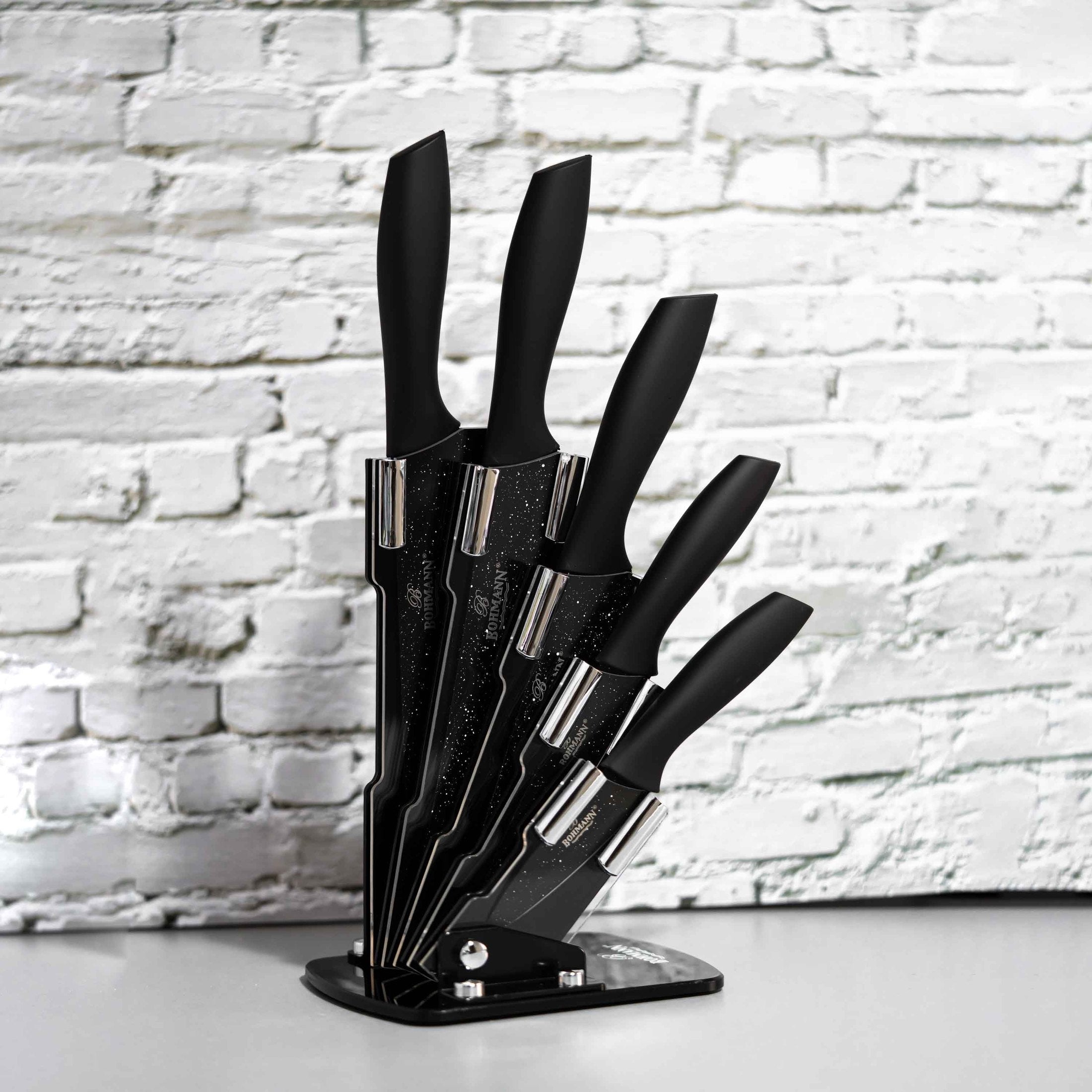 Set 5 cuțite inox Bohmann cu suport acrilic