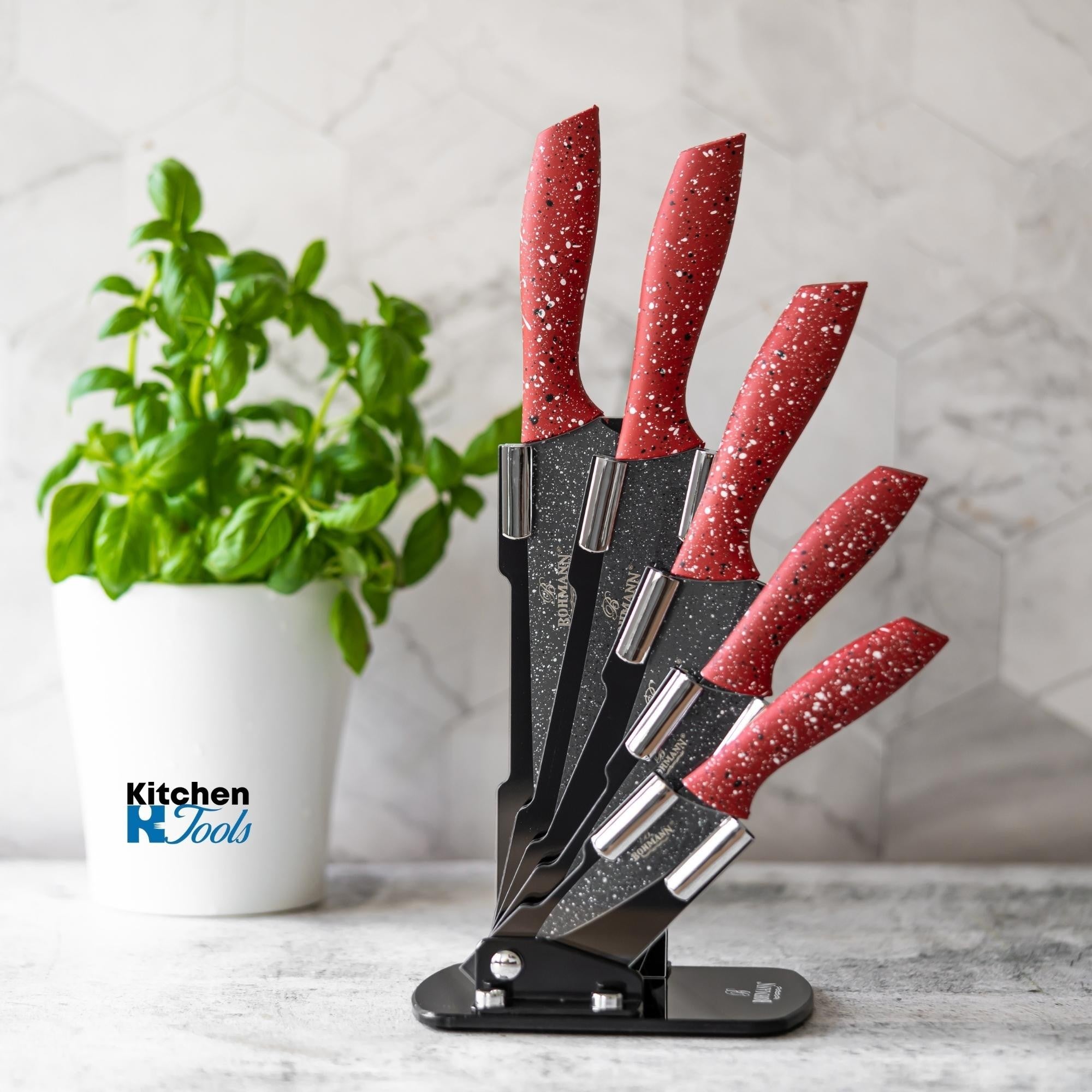 Set 5 cutite din inox cu suport acrilic Bohmann