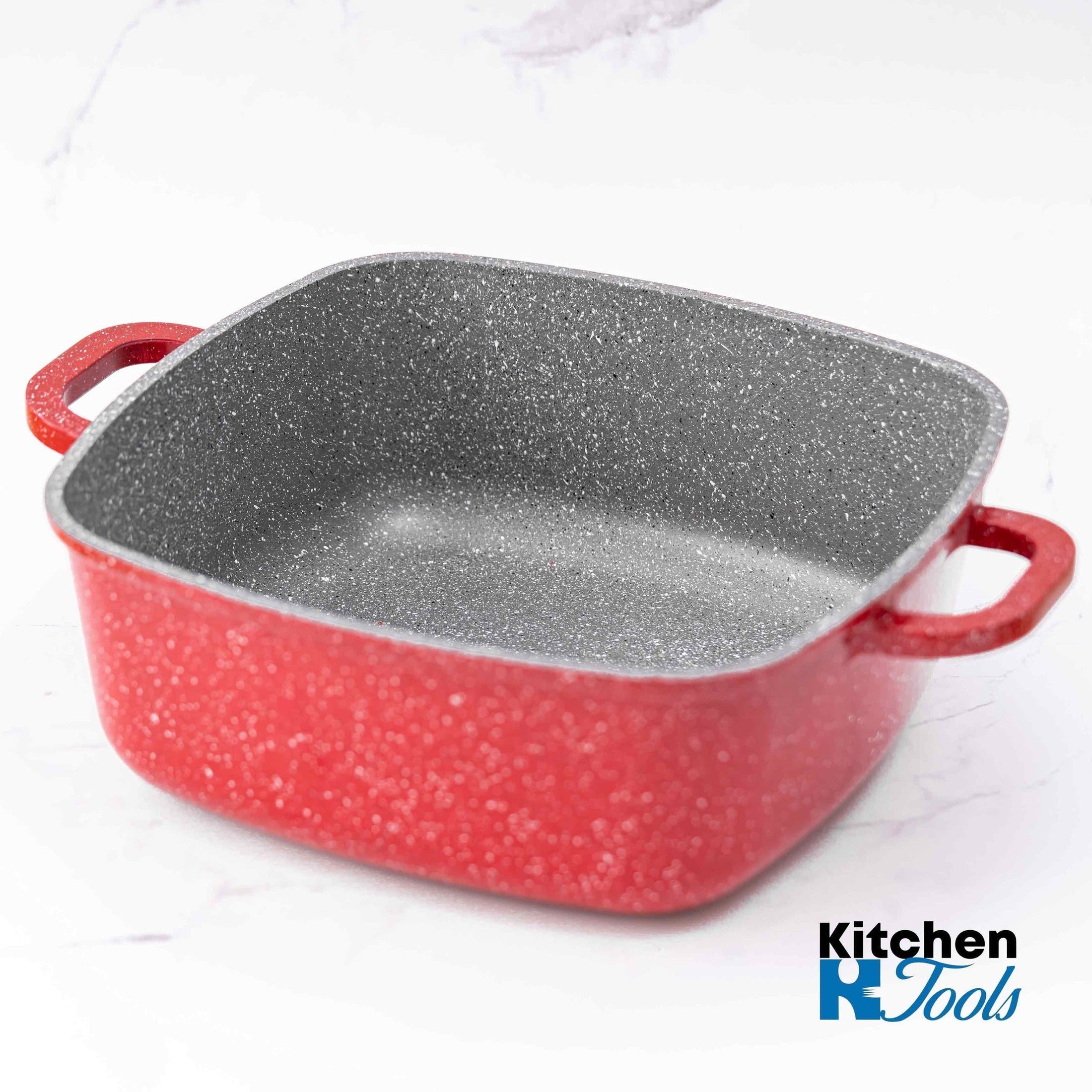 Roaster aluminiu marmorat 6.5L, capac roșu