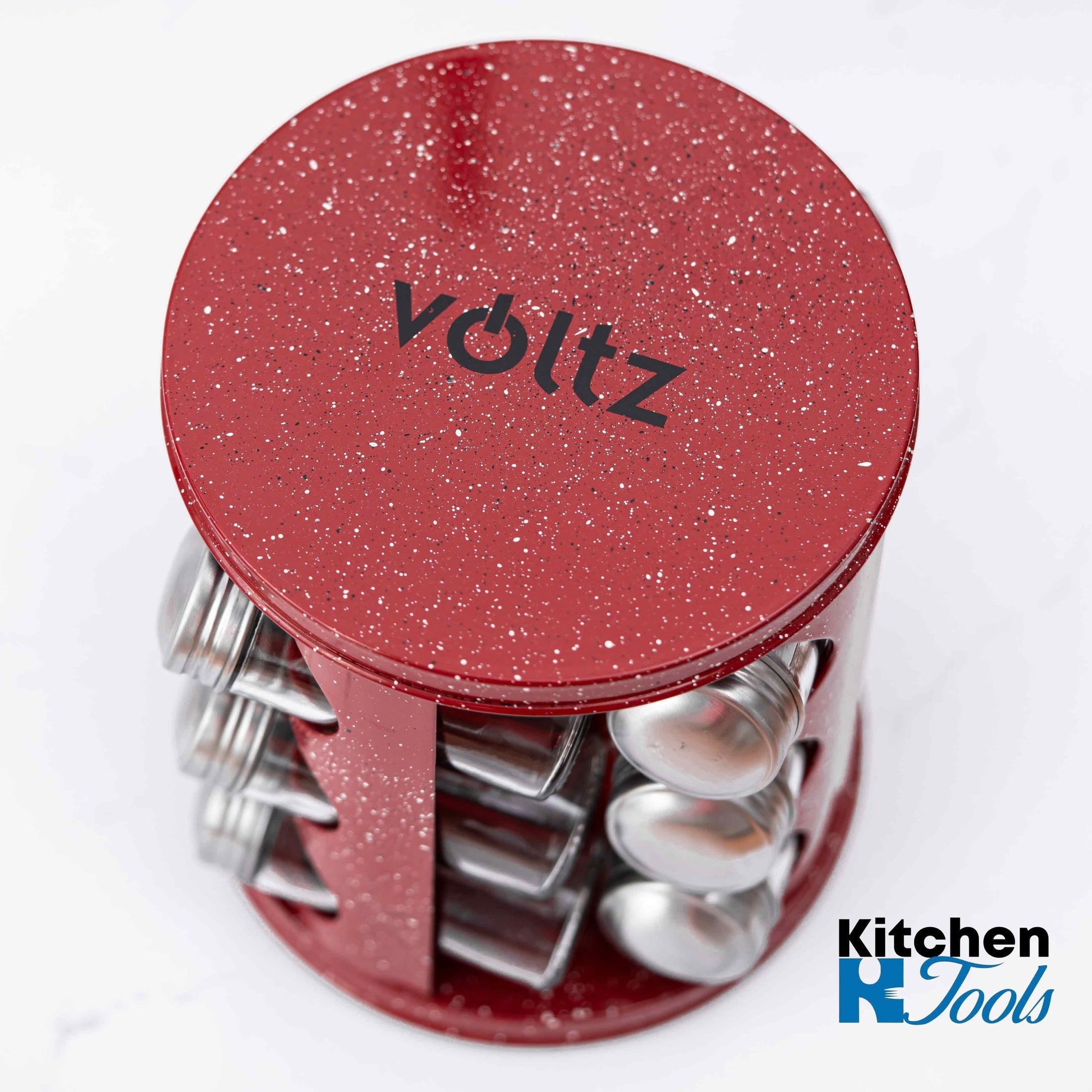 Set condimente rotativ, 12 recipiente roșu marmorat