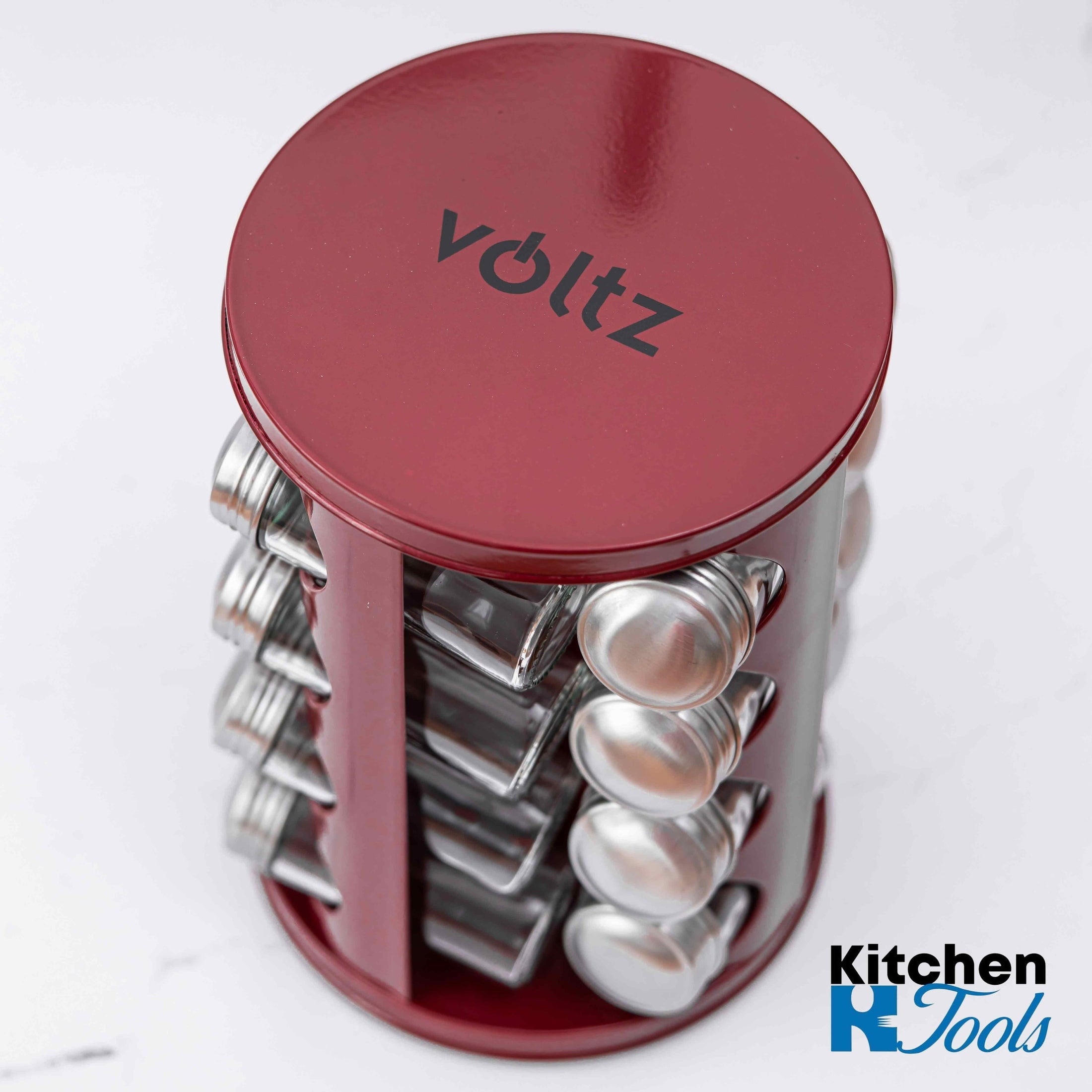 Set organizator condimente rotativ, 16 recipiente, roșu