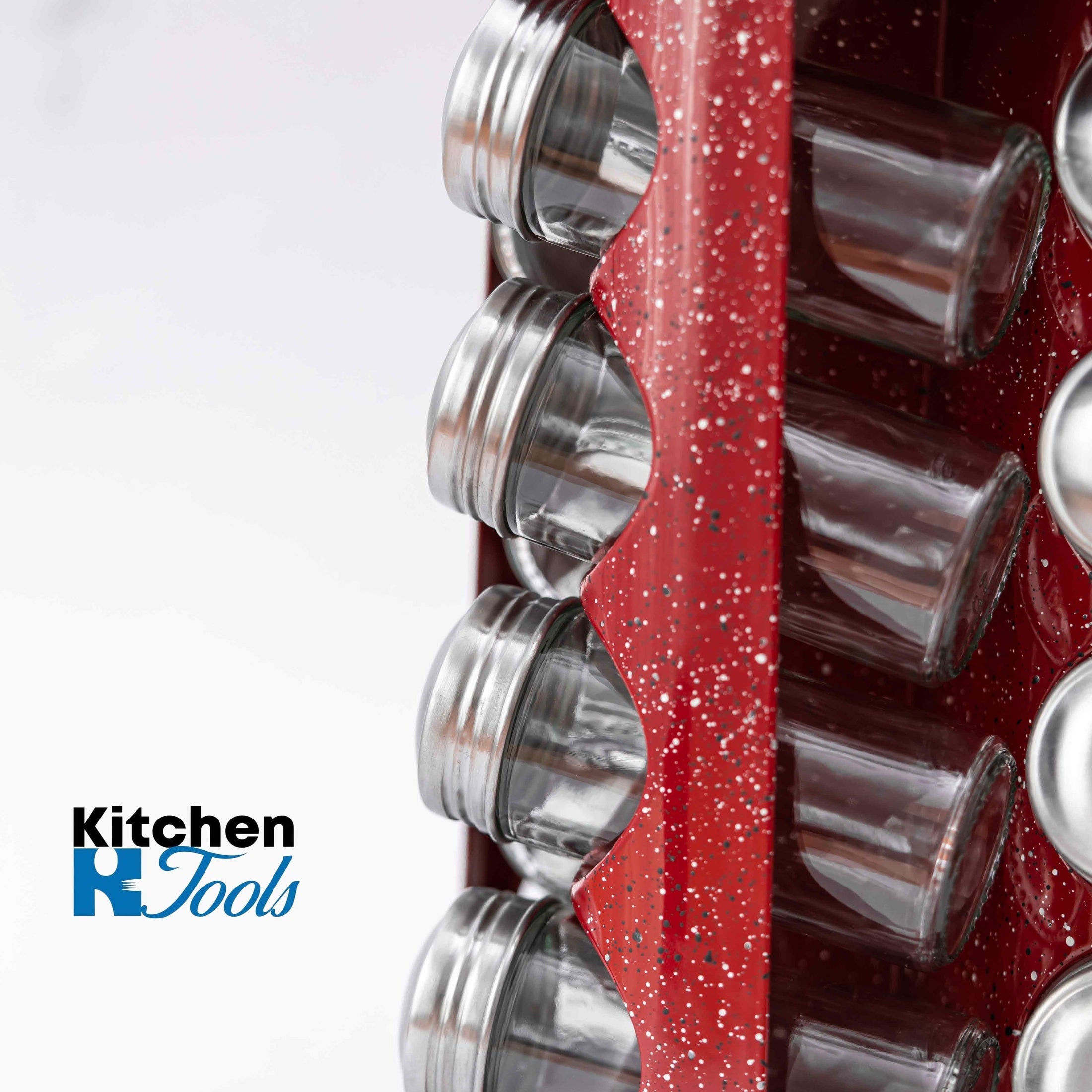 Set condimente rotativ cu 16 borcane roșu-marmorat