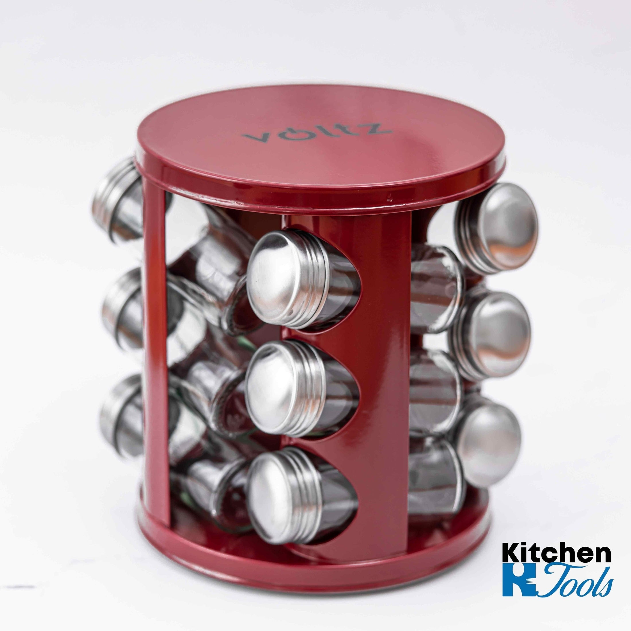 Set condimente rotativ, 12 recipiente, roșu lucios