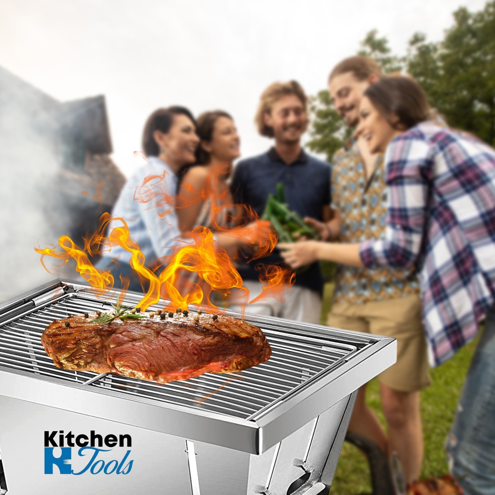 Gratar compact pliabil pentru camping din otel