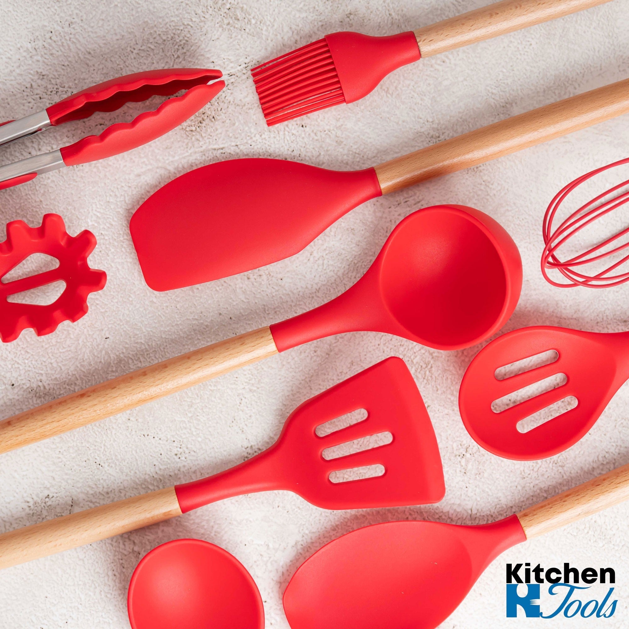 Set Ustensile Bucătărie 11 Piese Lemn și Silicon