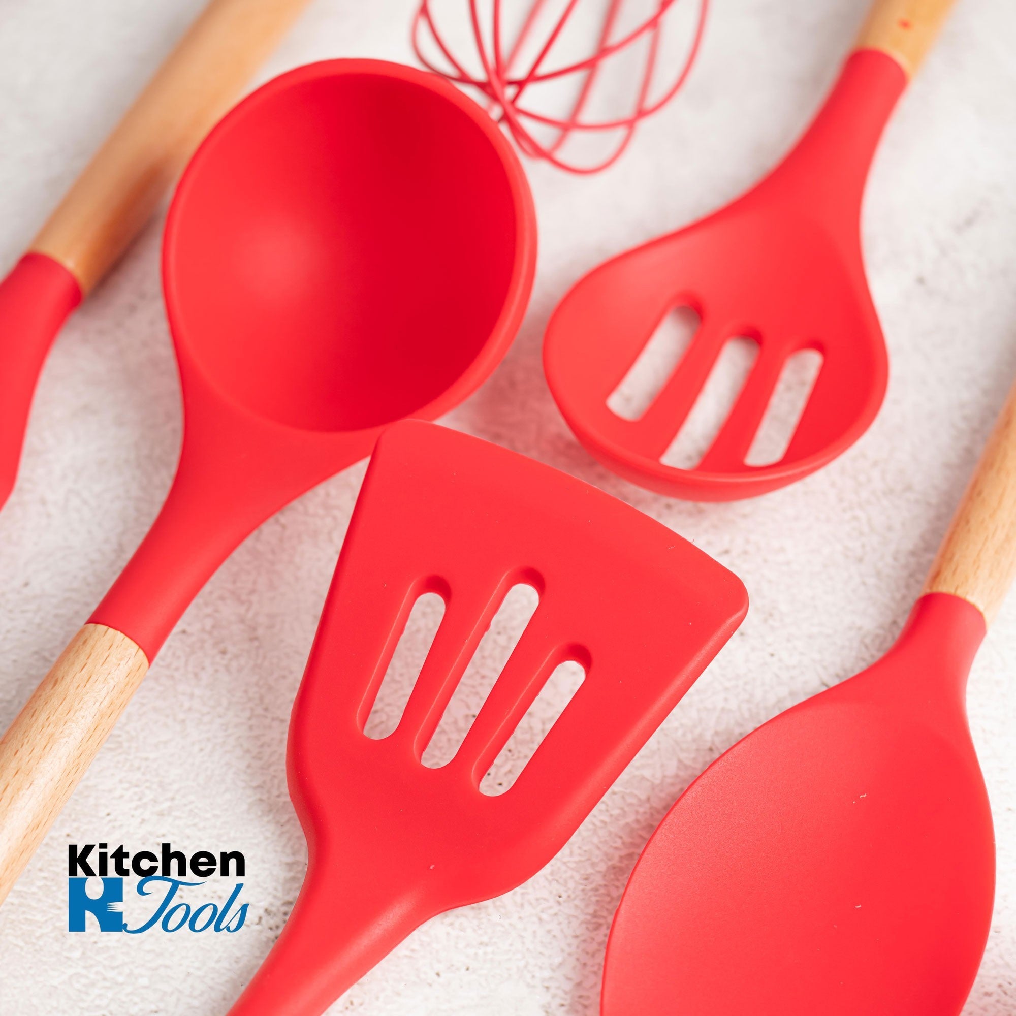 Set Ustensile Bucătărie 11 Piese Lemn și Silicon