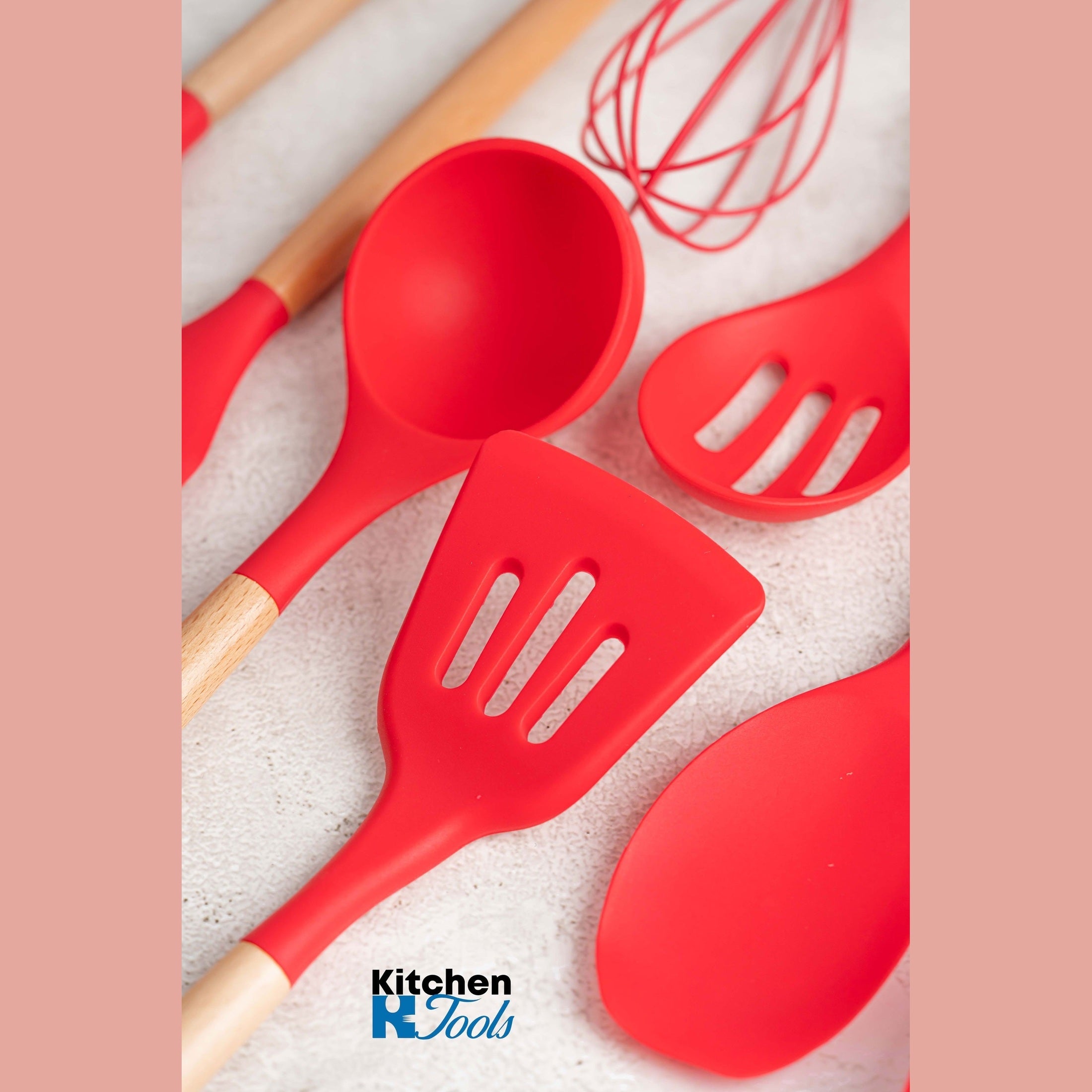 Set Ustensile Bucătărie 11 Piese Lemn și Silicon