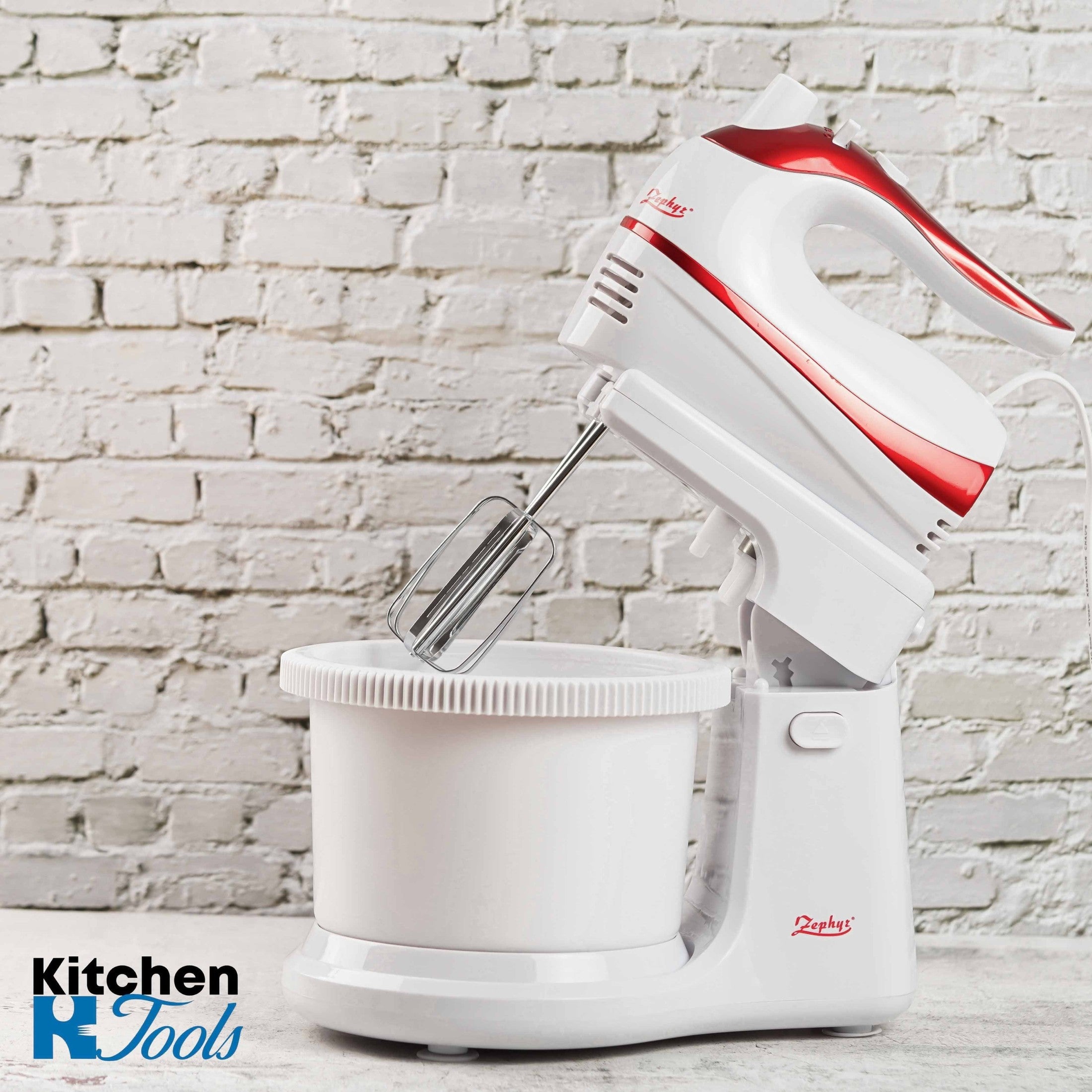 Mixer cu bol 2 in 1 Zephyr, Alb/Rosu