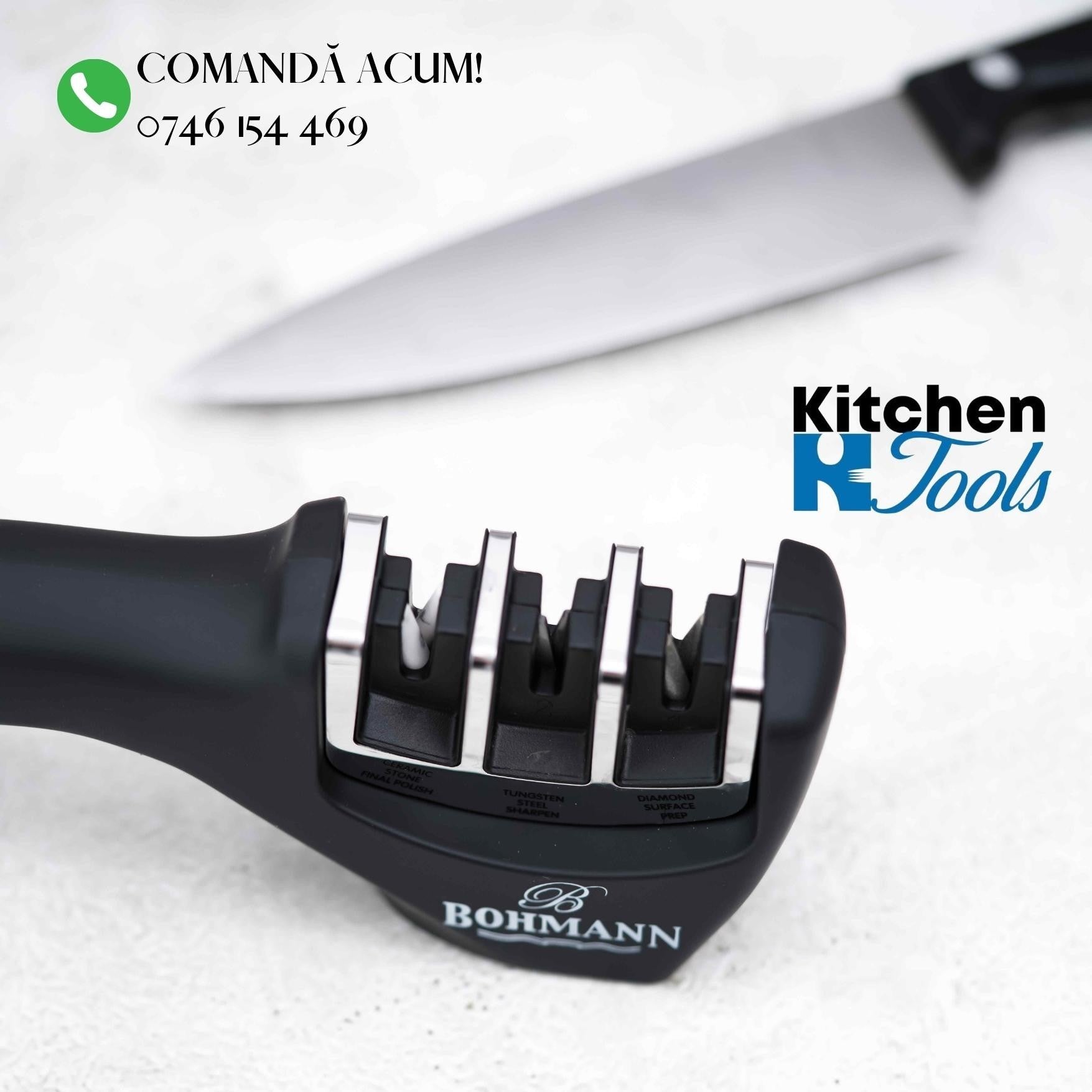 Ascutitor cutite Bohmann 3 in 1, negru