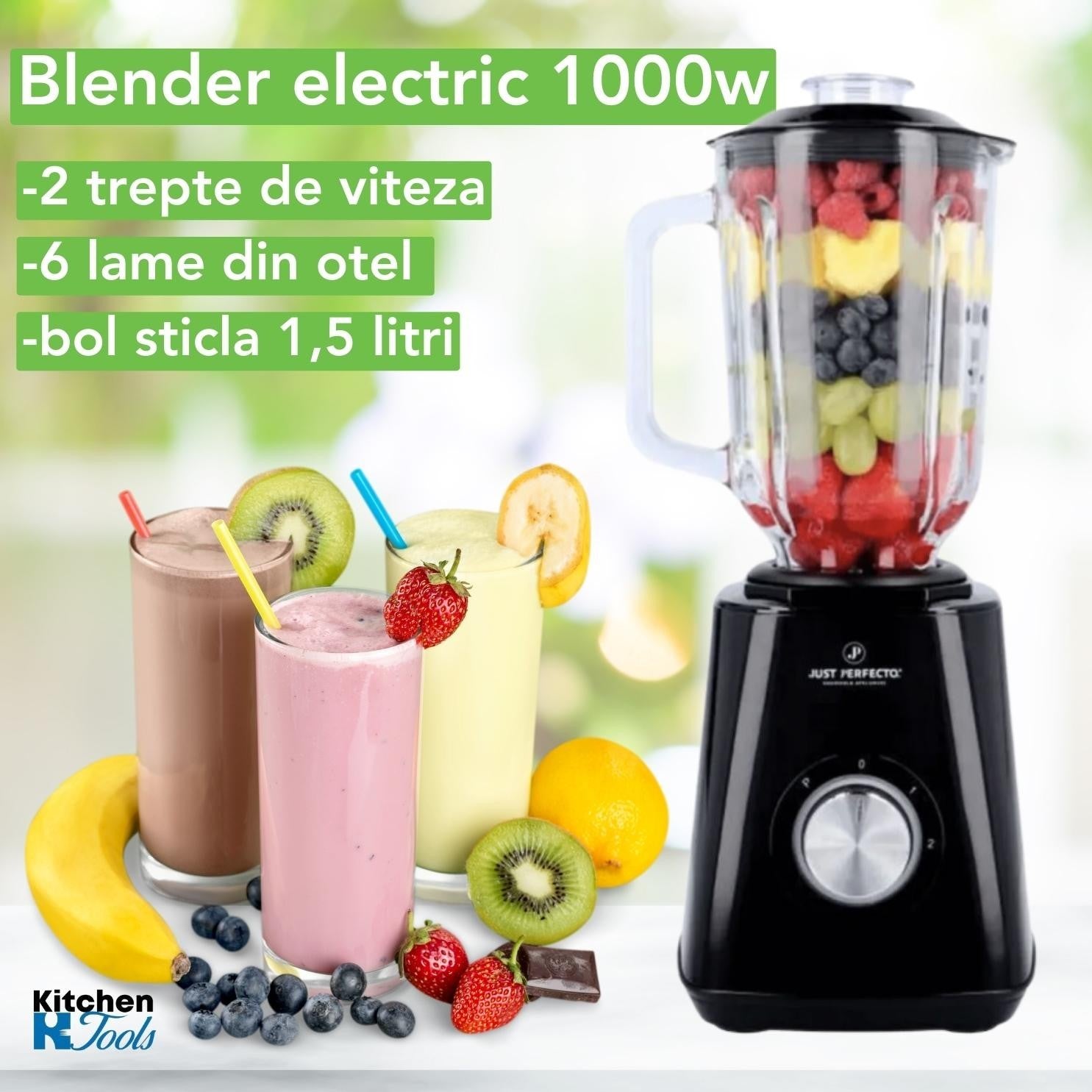 Blender electric 1000W, 1.5L, Negru